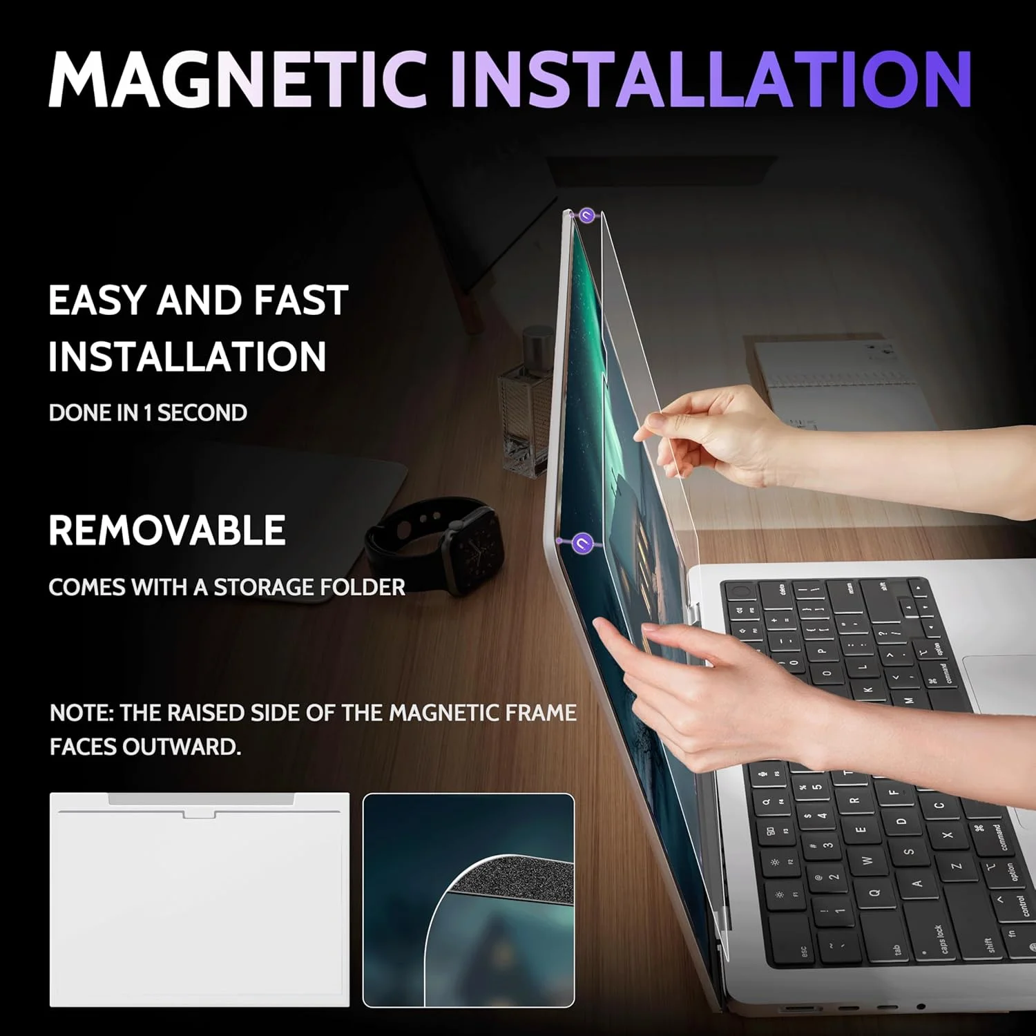 محافظ صفحه نمایش مغناطیسی ضد نور آبی برای مک بوک پرو 16 اینچ (2021-2025, M1, M2, M3, M4)، فیلتر حذف کننده تابش نور قابل جابجایی برای لپ تاپ مک 16.2 اینچی