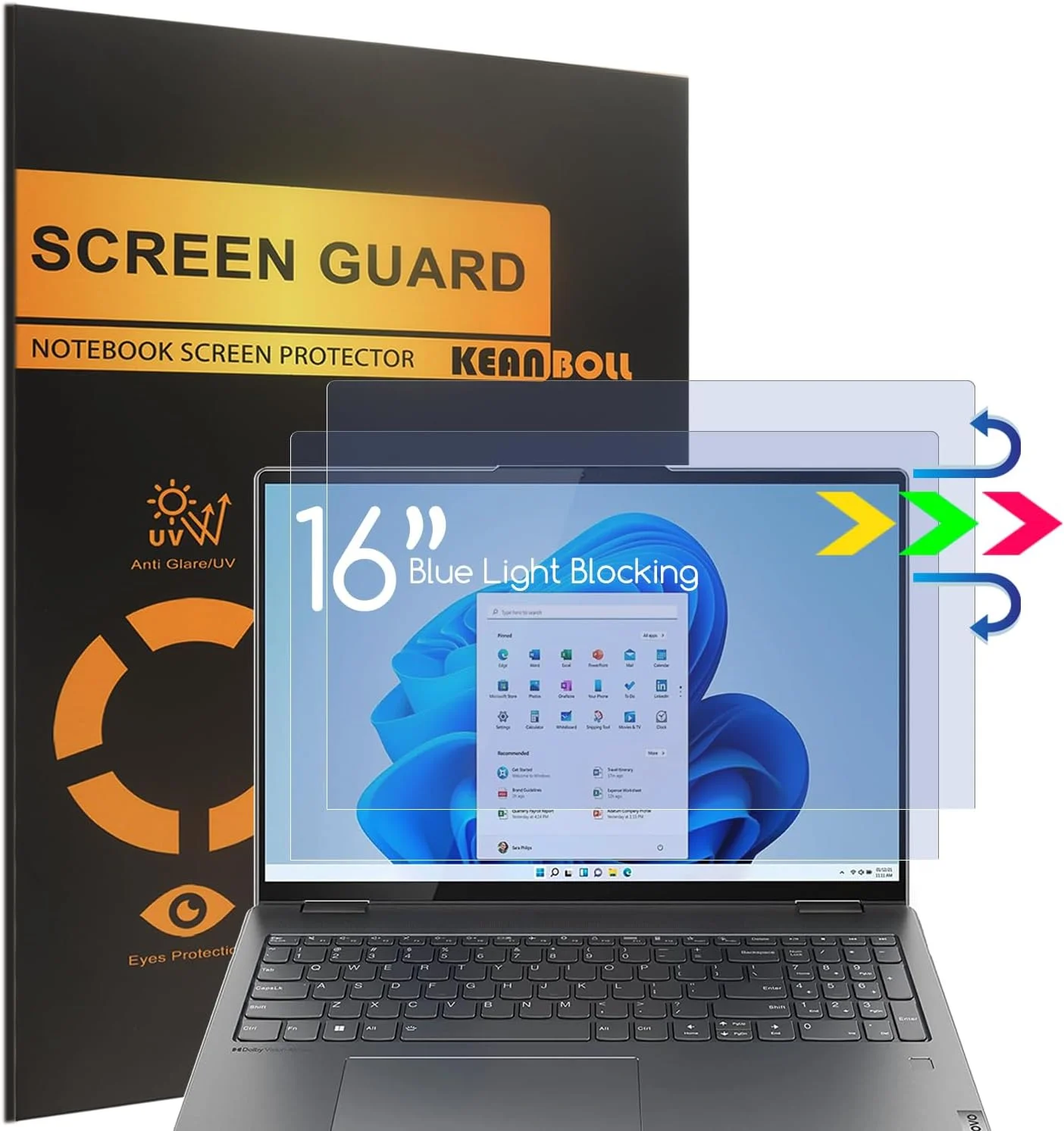 محافظ صفحه نمایش 16 اینچی برای لنوو یوگا 7i 16 (بسته 2 عددی)، محافظ صفحه نمایش ضد نور آبی برای لپ تاپ 2 در 1 لنوو یوگا 7i 16، مسدود کننده نور آبی و محافظ ضد تابش نور (فقط پوشش ناحیه نمایشگر)