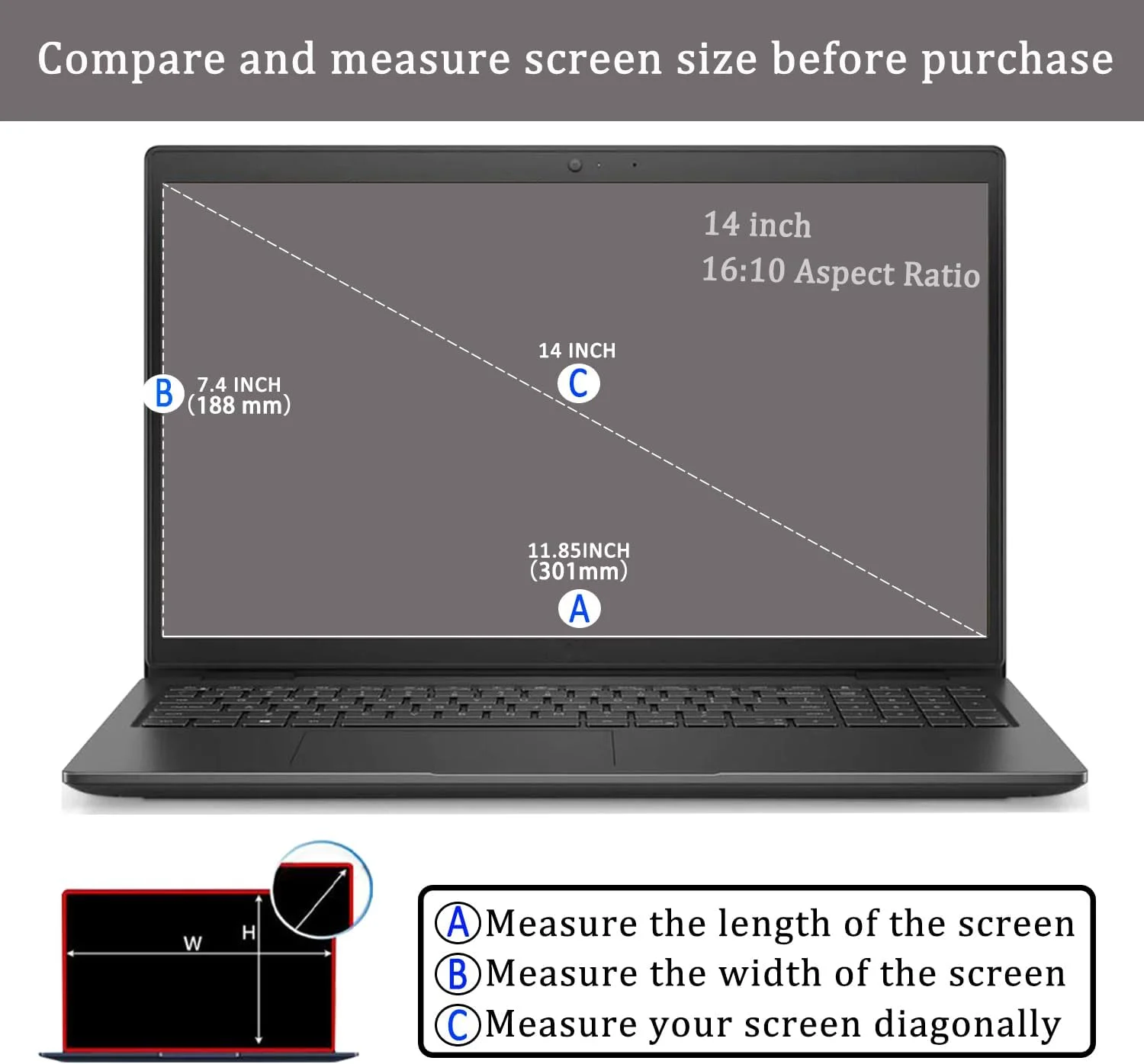 محافظ صفحه نمایش شیشه ای حرارت دیده 14 اینچی لپ تاپ برای لپ تاپ های 14 اینچی HP/Dell/Lenovo/ASUS/Sony/Samsung/Acer/MSI/LG با نسبت تصویر 16:10، 11.8" x 7.39"، سختی 9H، 2.5D