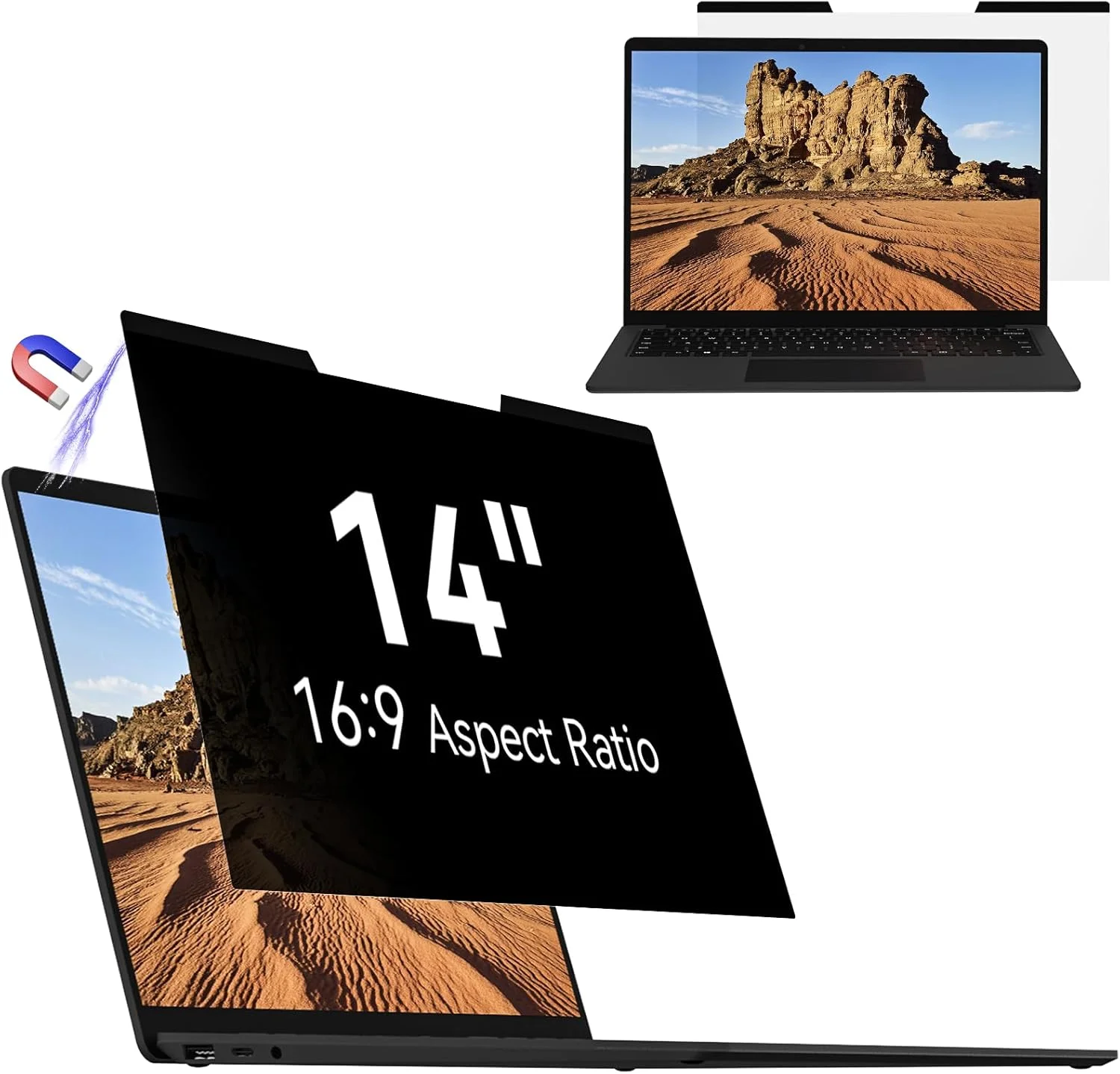 محافظ حریم خصوصی مغناطیسی لپ تاپ مامول 14 اینچ، نسبت تصویر 16:9، محافظ ضد تابش نور آبی قابل جابجایی، محافظ صفحه نمایش سازگار با HP/Dell/Acer/Asus/Samsung/Lenovo/Thinkpad Envy