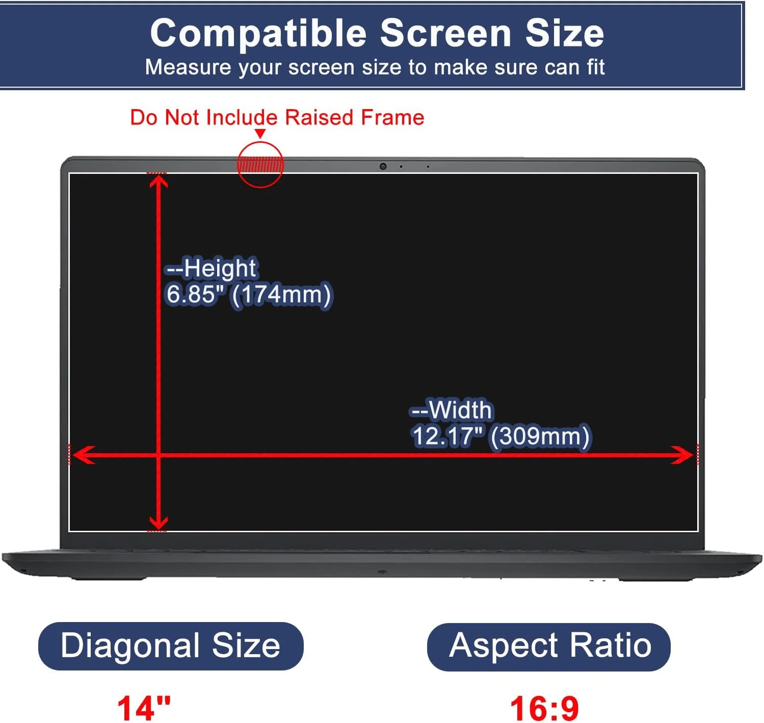 محافظ صفحه نمایش شیشه ای 14 اینچی برای لپ تاپ های HP/Dell/Sony/Samsung/Lenovo/Acer/MSI/LG/Razer Blade با نسبت تصویر 16:9، سختی 9H، ضد ضربه، مقاوم در برابر اثر انگشت، بدون حباب (309 x 174mm / عرض x ارتفاع)