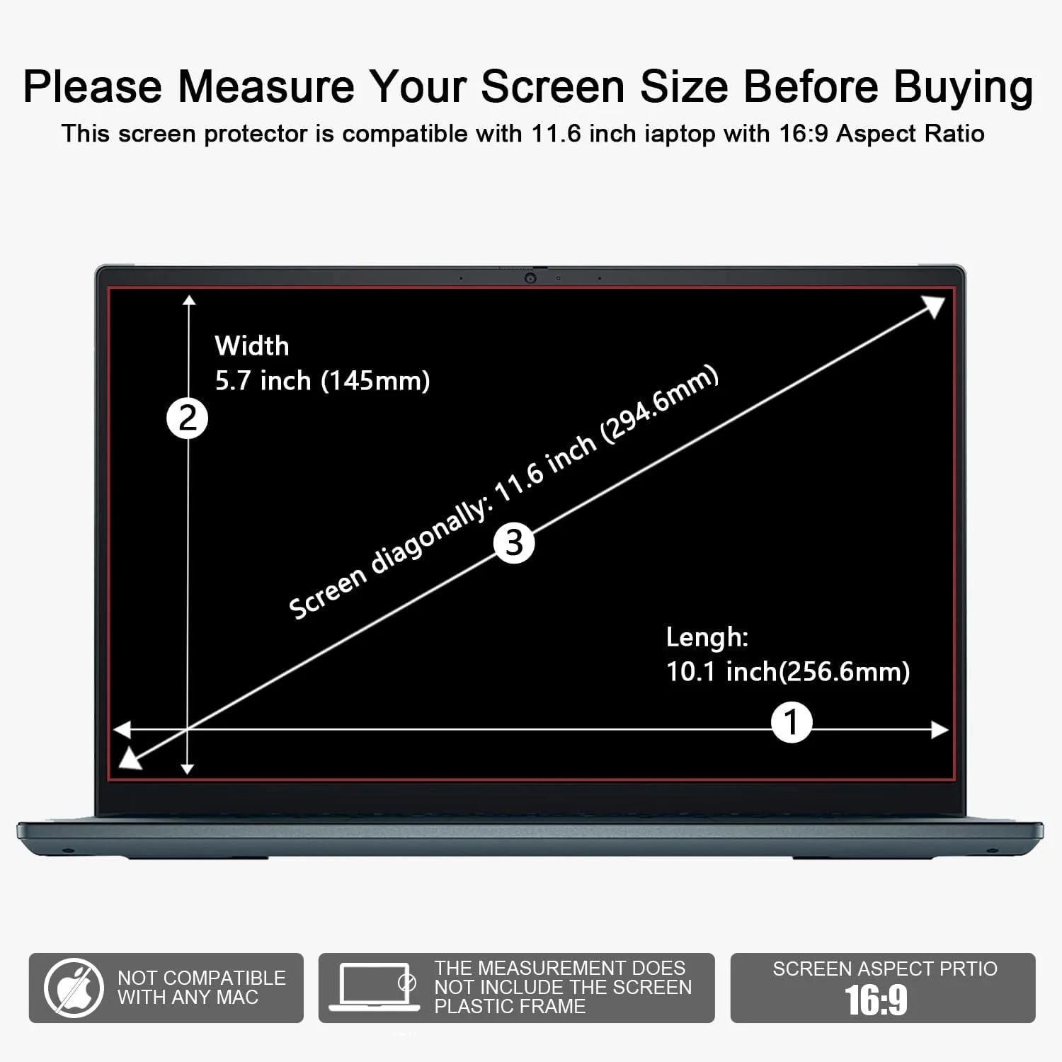 محافظ صفحه نمایش شیشه ای حرارت دیده 11.6 اینچی یونیورسال مناسب برای لپ تاپ های HP/Dell/Acer/ASUS/Samsung/Lenovo/MSI/Toshiba/LG/Razer Blade با نسبت تصویر 16:9، بدون حباب، ضد خش و بسیار شفاف (2 عدد)