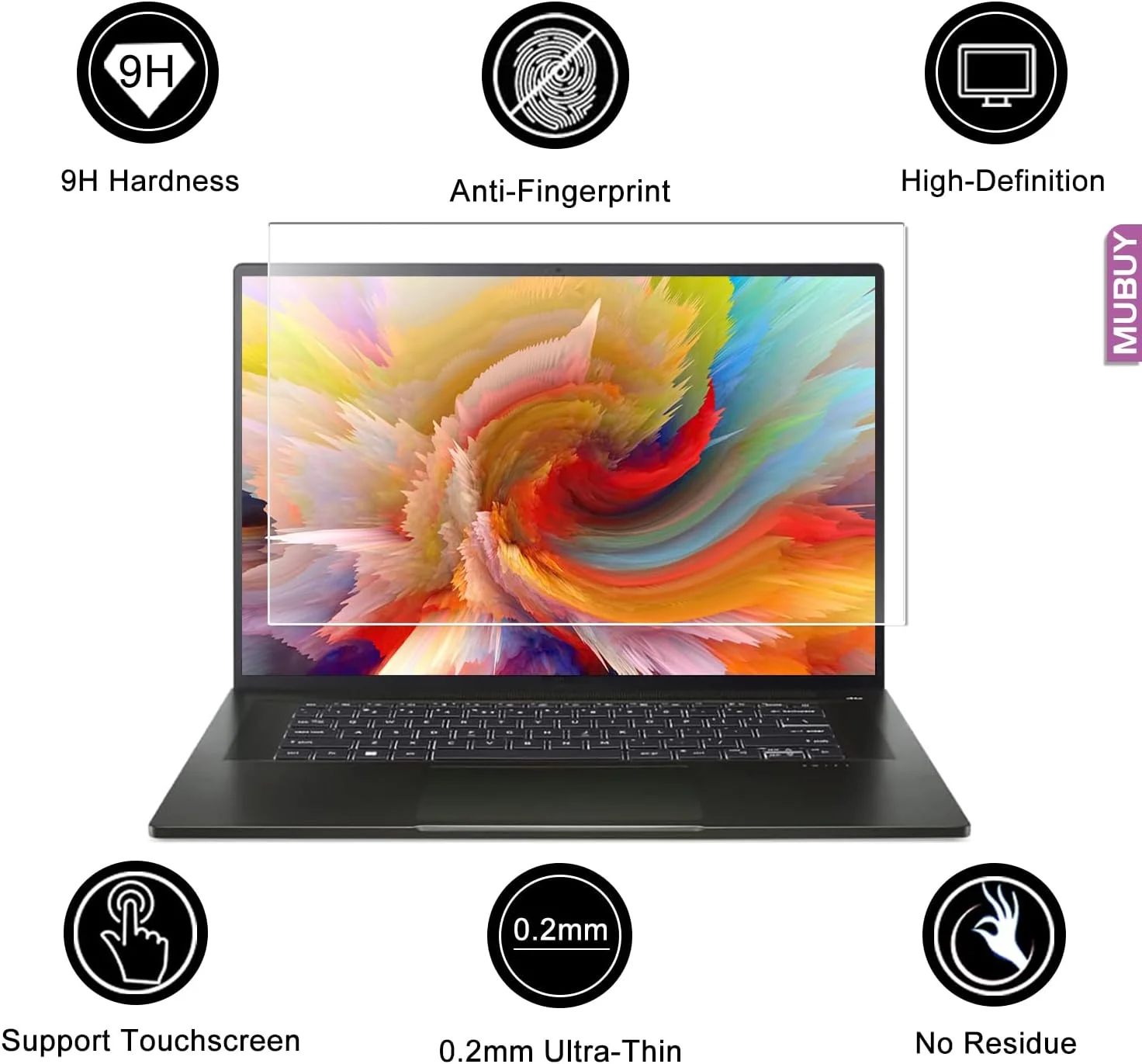 محافظ صفحه نمایش شیشه ای 14 اینچی برای لپ تاپ های HP/Dell/Sony/Samsung/Lenovo/Acer/MSI/LG/Razer Blade با نسبت تصویر 16:9، سختی 9H، ضد ضربه، مقاوم در برابر اثر انگشت، بدون حباب (309 x 174mm / عرض x ارتفاع)