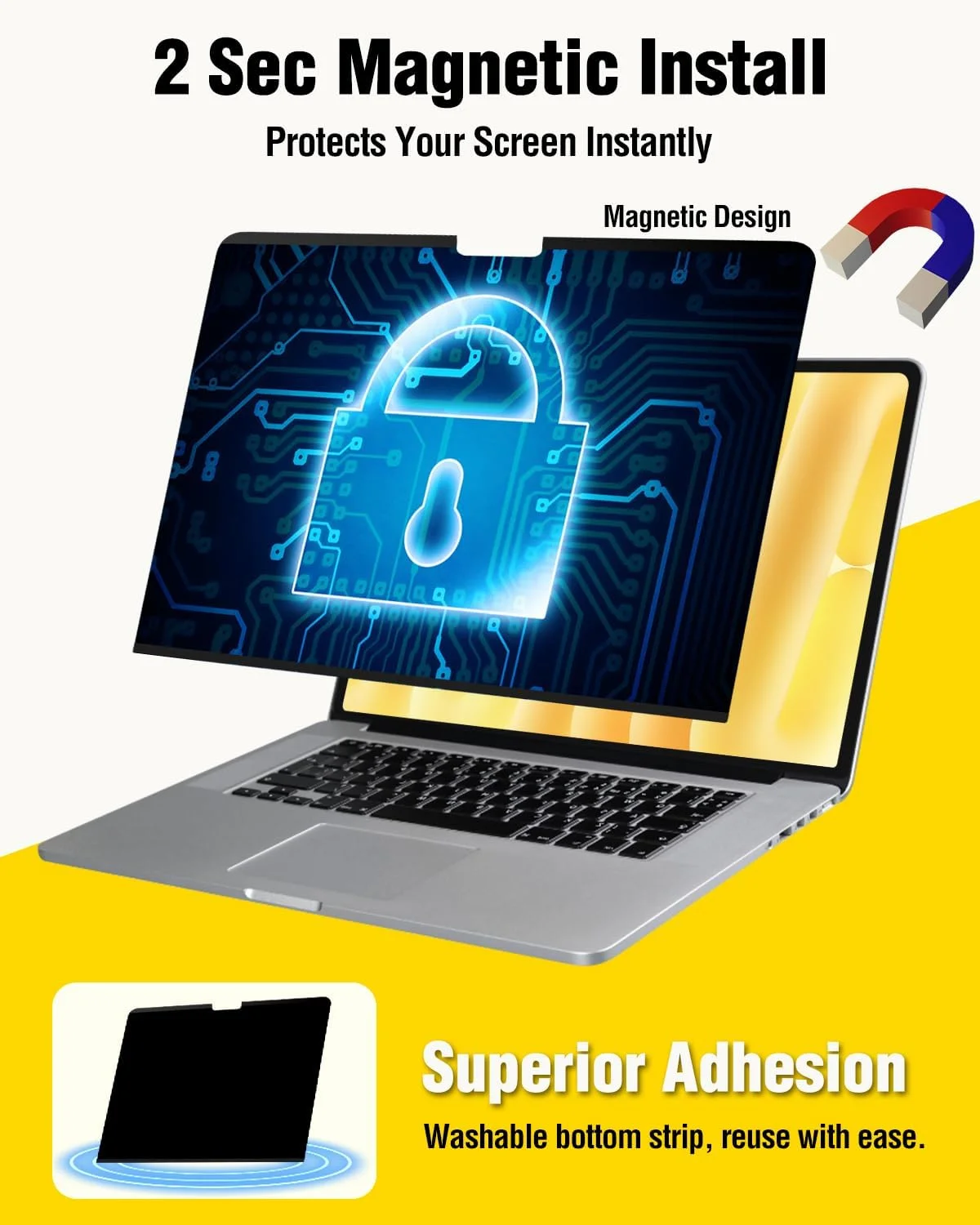 محافظ صفحه نمایش حریم خصوصی مغناطیسی F FORITO سازگار با مک بوک پرو 16 اینچ (2021-2024، M1، M2، M3، M4 Pro/Max)، محافظ حریم خصوصی لپ تاپ 360 درجه قابل جابجایی ضد نور آبی و ضد تابش