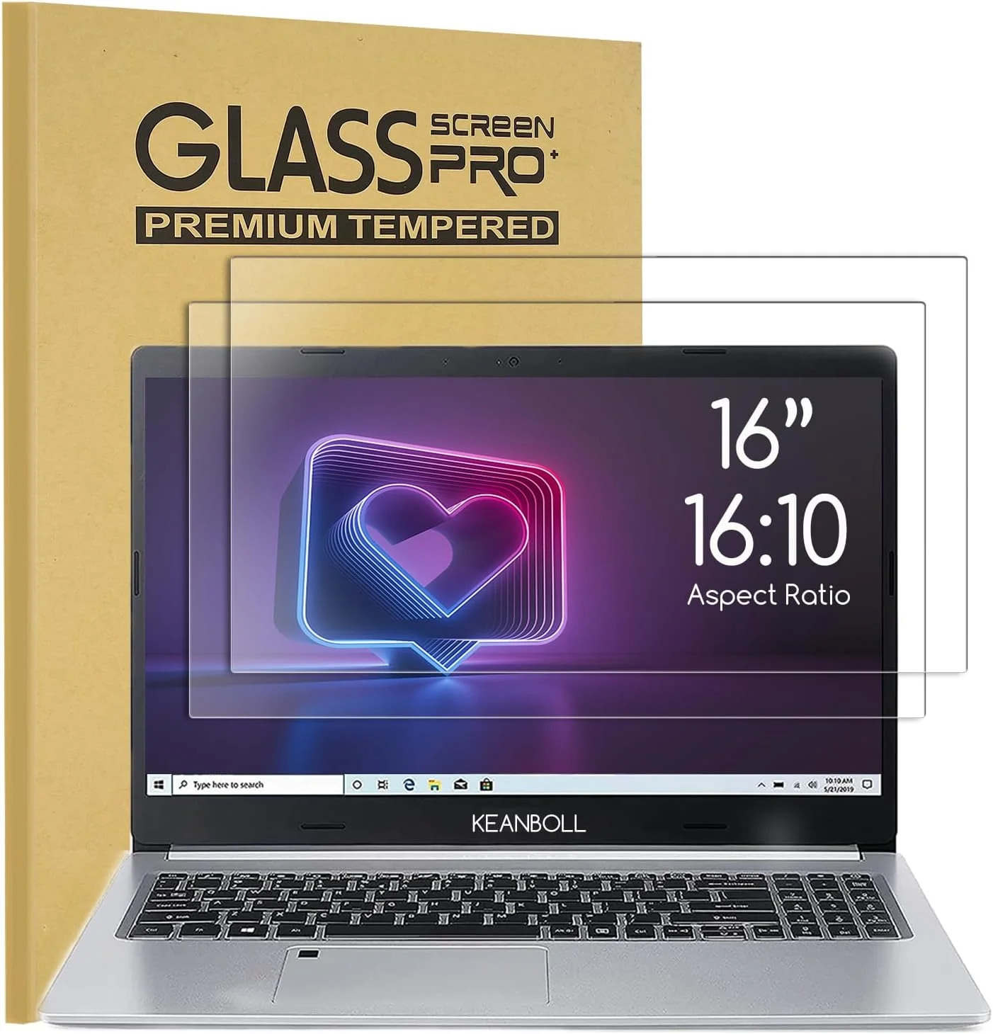 محافظ صفحه نمایش شیشه ای حرارت دیده 16 اینچی لپ تاپ KEANBOLL بسته 2 عددی برای لپ تاپ های HP Dell Lenovo Asus Acer Samsung و غیره - (16 اینچ نسبت تصویر 16:10) - شیشه حرارت دیده، فوق العاده شفاف - بسته 2 عددی