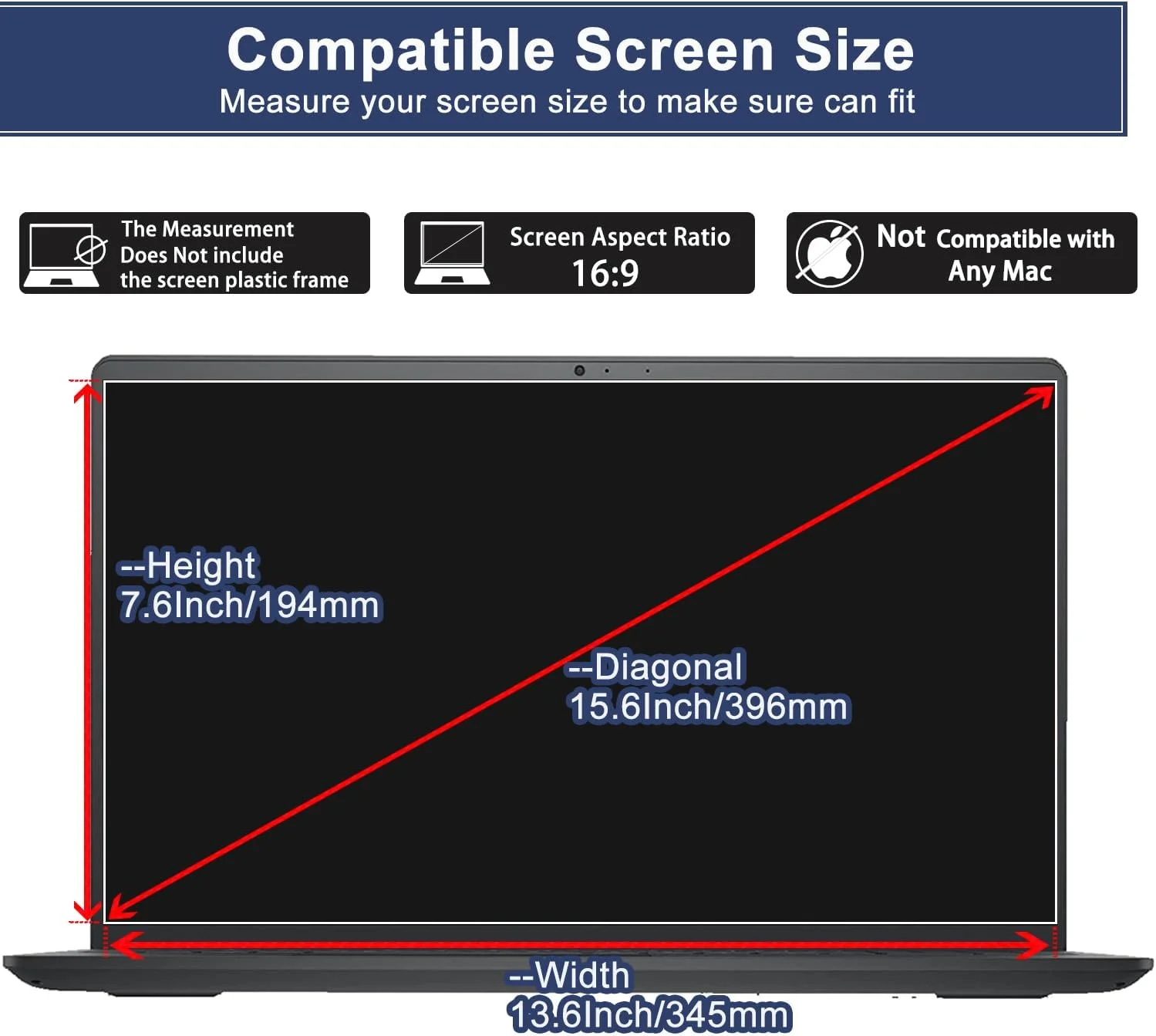 (2-تایی) محافظ صفحه نمایش شیشه ای حرارت دیده 15.6 اینچی برای لپ تاپ های 15.6 اینچی HP/Dell/ASUS/Sony/Samsung/Lenovo/Acer/MSI/LG و سایر برندها، نسبت تصویر 16:9، سختی 9H، ضد اثر انگشت، بدون حباب، HD