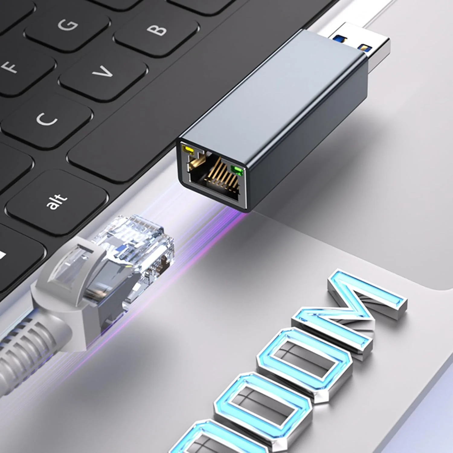 آداپتور شبکه اترنت USB 3.0 آلومینیومی کارت اترنت گیگابیتی 1 گیگابیت بر ثانیه برای اتصال پایدار