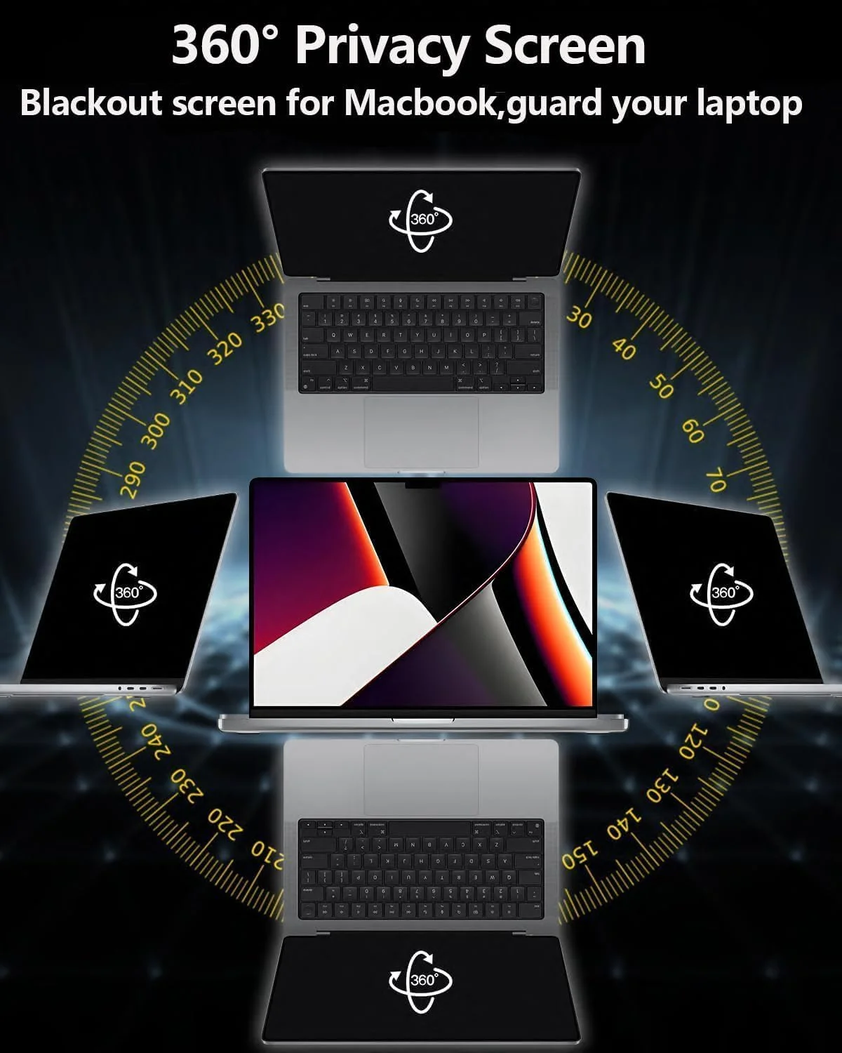 محافظ صفحه نمایش حریم خصوصی مغناطیسی 360 درجه با نصب آسان سازگار با مک بوک ایر 13.6/13 اینچ (2022-2025, M2, M3, M4)، محافظ صفحه نمایش لپ تاپ ضد تابش نور با پوشش دوربین - مسدود کننده اشعه ماوراء بنفش 90٪ - مدل A2681, A3113, A3240