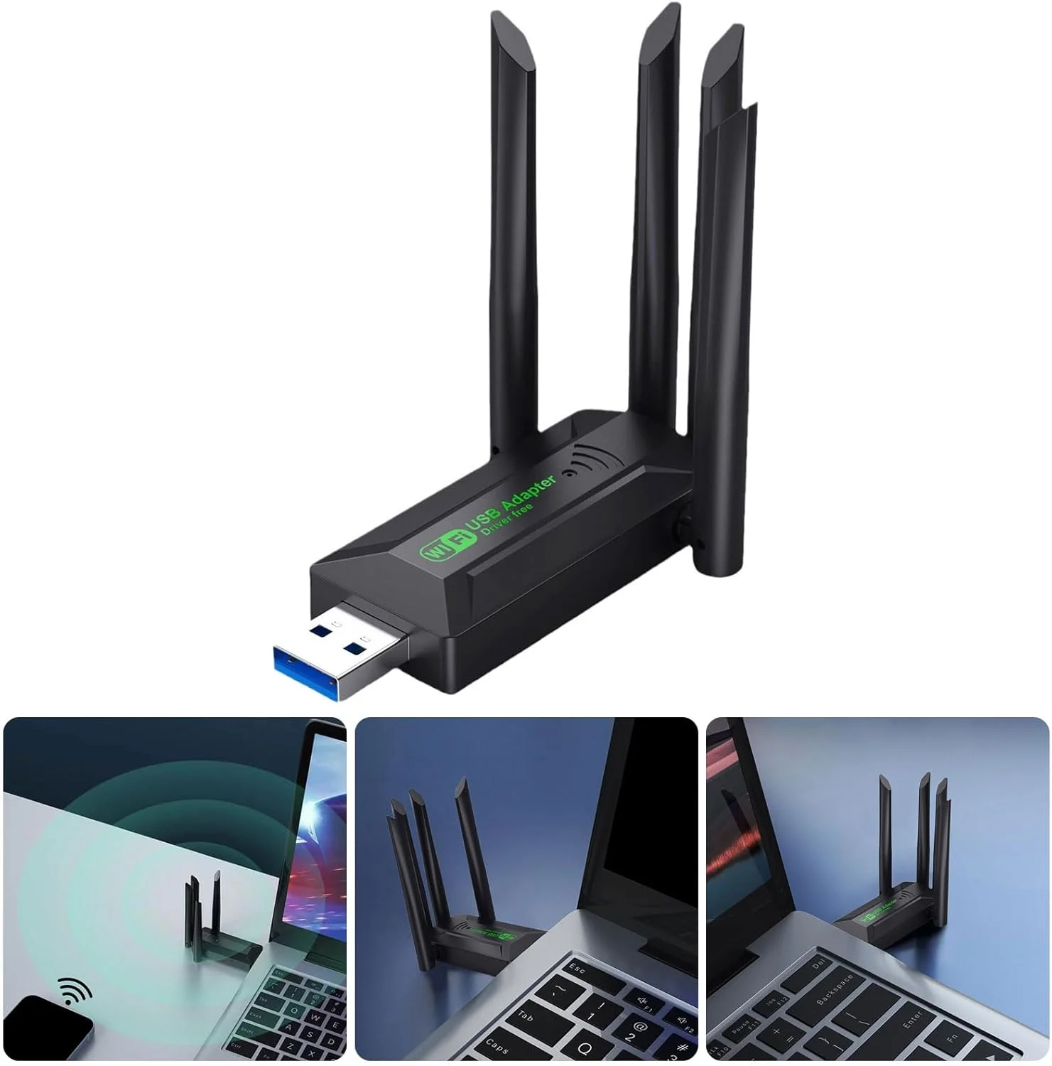 آداپتور USB با 4 آنتن 1300 مگابیت بر ثانیه، سرعت بالا، وای فای دو بانده 2.4/5 گیگاهرتز برای کامپیوتر شخصی، لپ تاپ، کامپیوتر رومیزی، منزل، دفتر کار و مسافرت