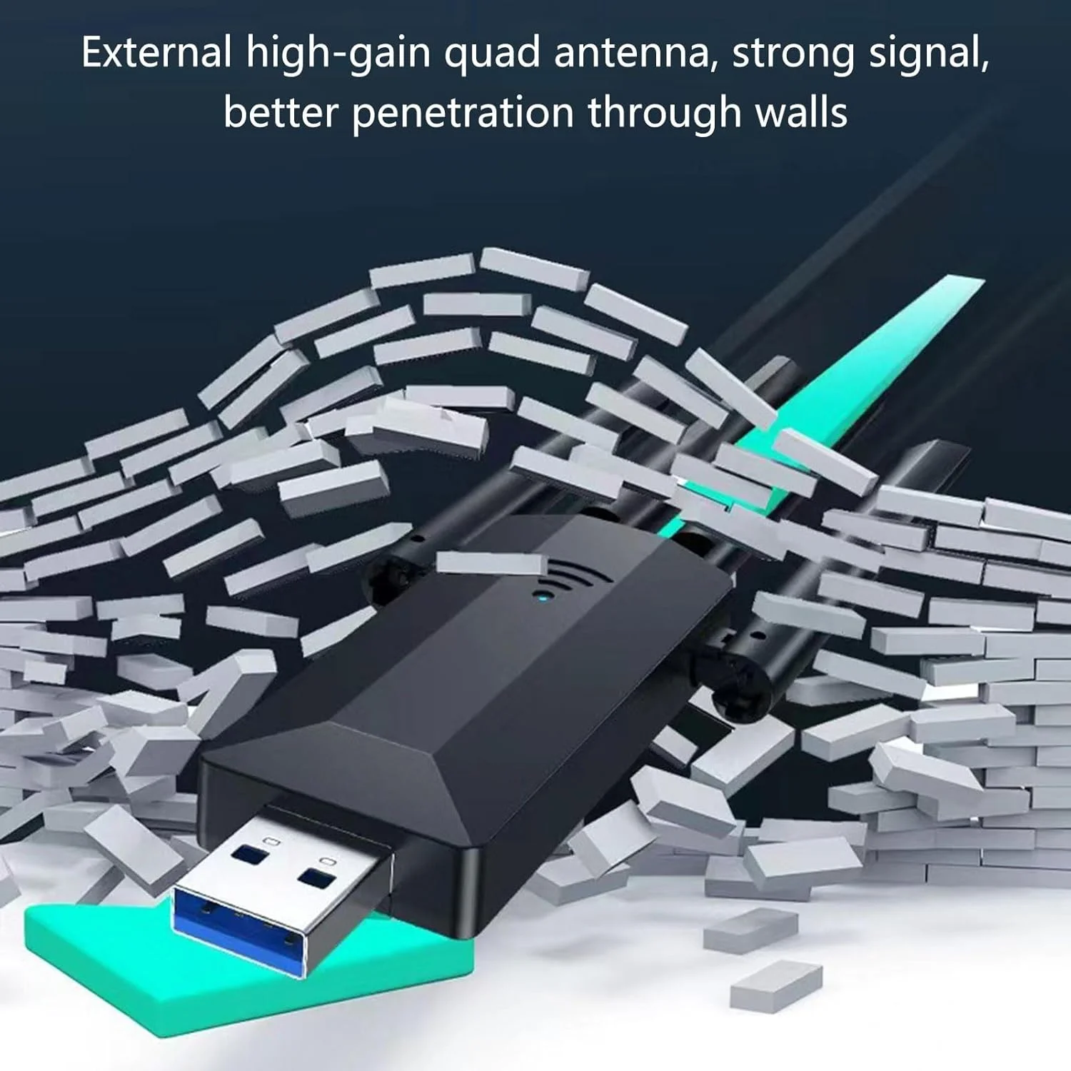 آداپتور USB با 4 آنتن 1300 مگابیت بر ثانیه، سرعت بالا، وای فای دو بانده 2.4/5 گیگاهرتز برای کامپیوتر شخصی، لپ تاپ، کامپیوتر رومیزی، منزل، دفتر کار و مسافرت