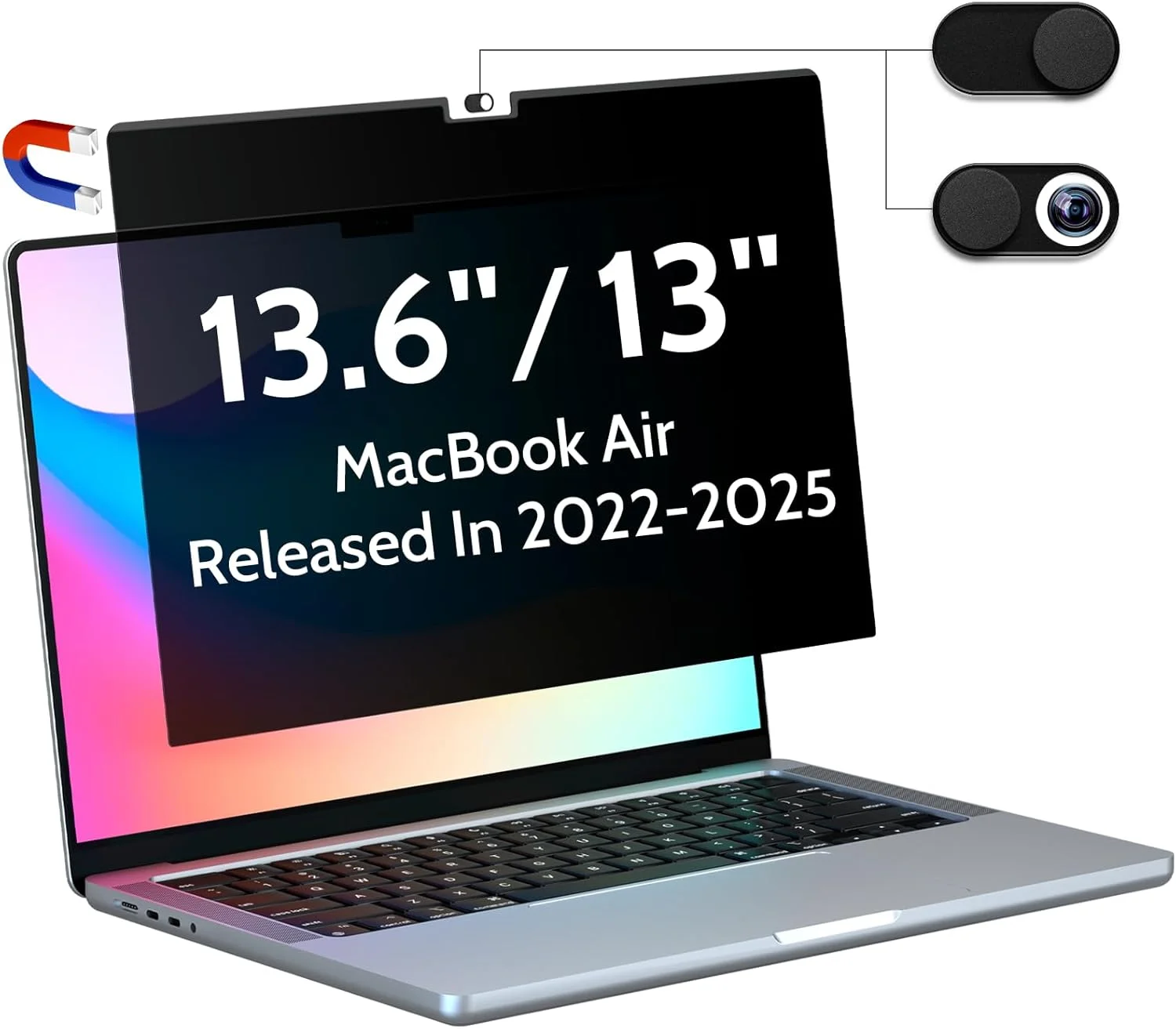 محافظ حریم خصوصی مغناطیسی سازگار با مک بوک ایر ۱۳.۶ اینچی (۲۰۲۲-۲۰۲۴، M2، M3) مدل: A2681 A3113، محافظ مات ضد تابش نور آبی قابل جابجایی، فیلتر امنیتی خصوصی برای لپ تاپ ۱۳ اینچی مک