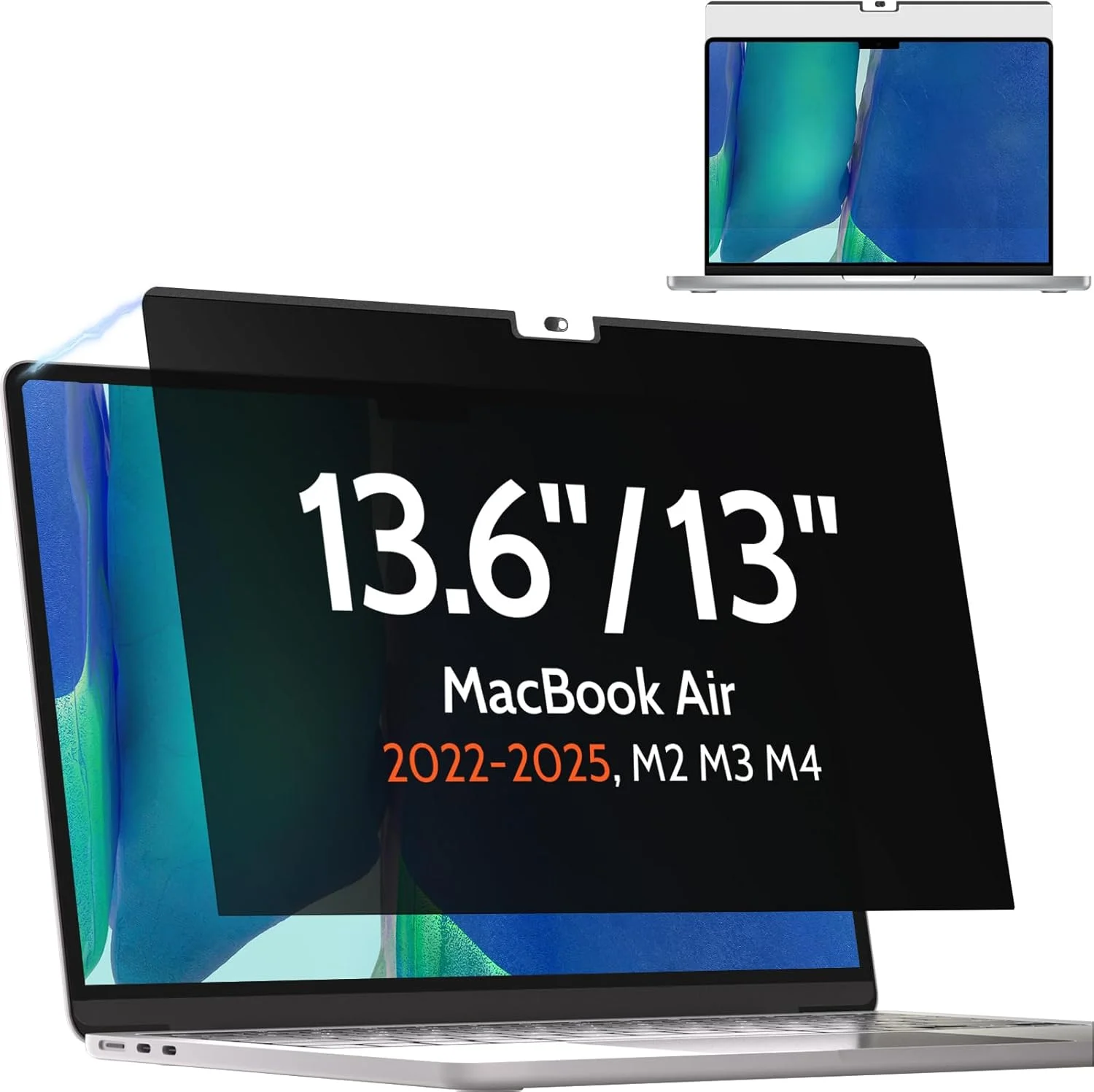 محافظ حریم خصوصی مغناطیسی مامول برای مک بوک ایر ۱۳.۶ اینچ (مدل های ۲۰۲۲-۲۰۲۴ با تراشه M2 و M3)، فیلتر نور آبی و ضد انعکاس قابل جابجایی، محافظ صفحه نمایش لپ تاپ ضد جاسوسی برای مک ایر ۱۳.۶ اینچی اپل