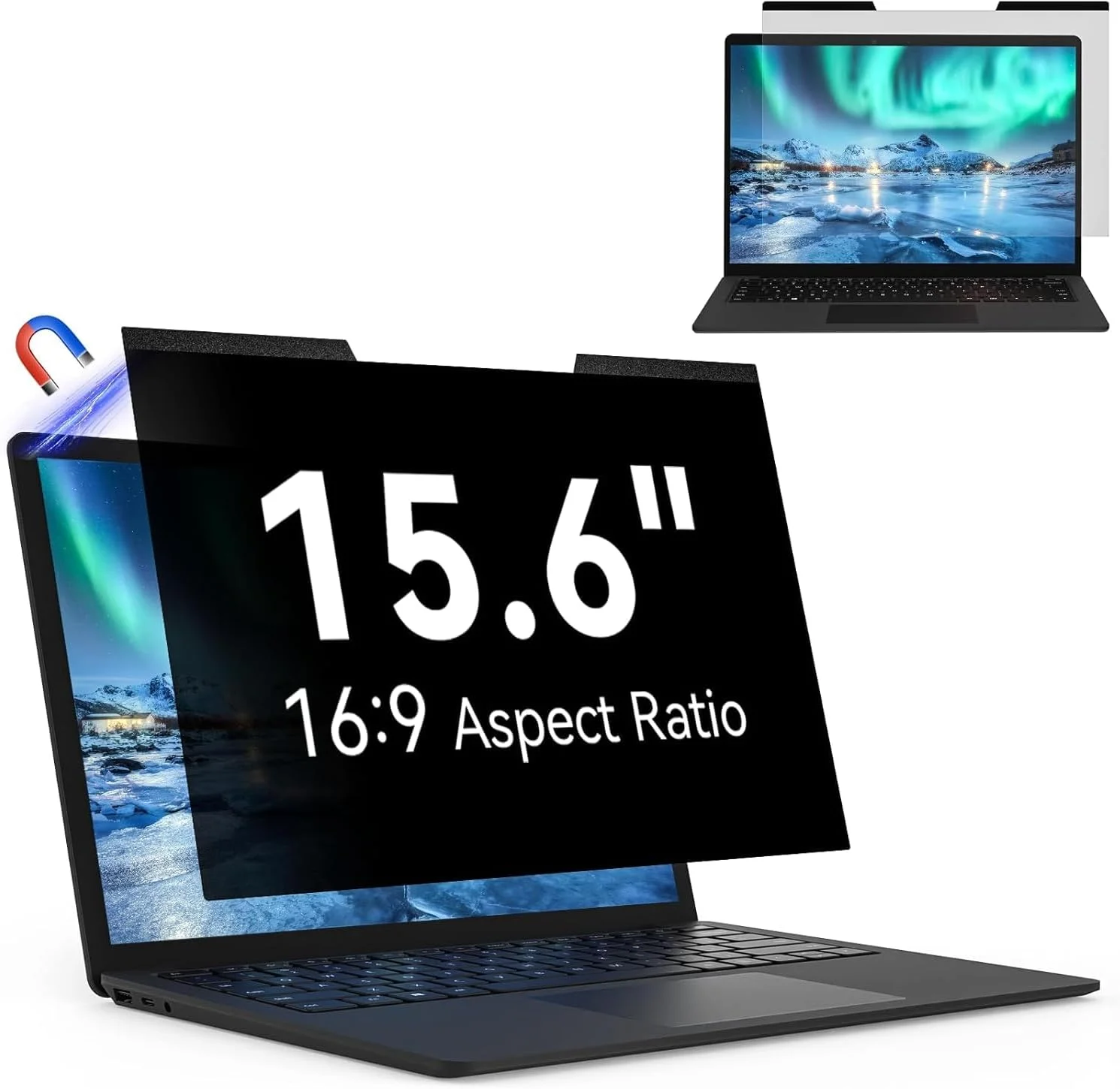 محافظ صفحه نمایش حریم خصوصی مغناطیسی 15.6 اینچی لپ تاپ، ضد تابش و فیلتر نور آبی، قابل جابجایی و استفاده مجدد، سازگار با HP Dell Acer Asus Samsung Lenovo، صفحه نمایش عریض 16:9