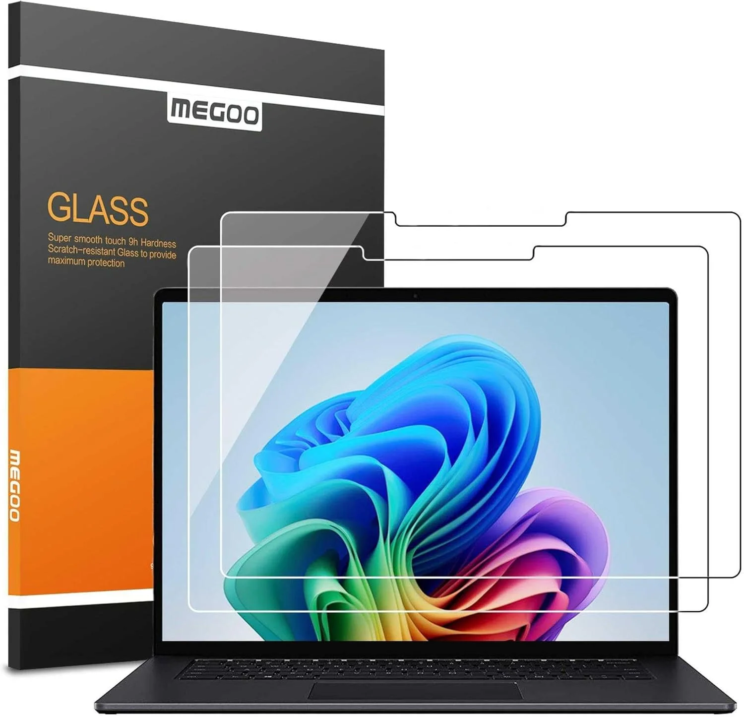 محافظ صفحه نمایش MEGOO AmorShield برای سرفیس لپ تاپ ۱۳ اینچی (۲۰۲۵)، شیشه حرارت دیده، [درجه نظامی 9H+] [محافظت 3X در برابر شکستگی]، شفافیت HD، نصب آسان، 2 عدد
