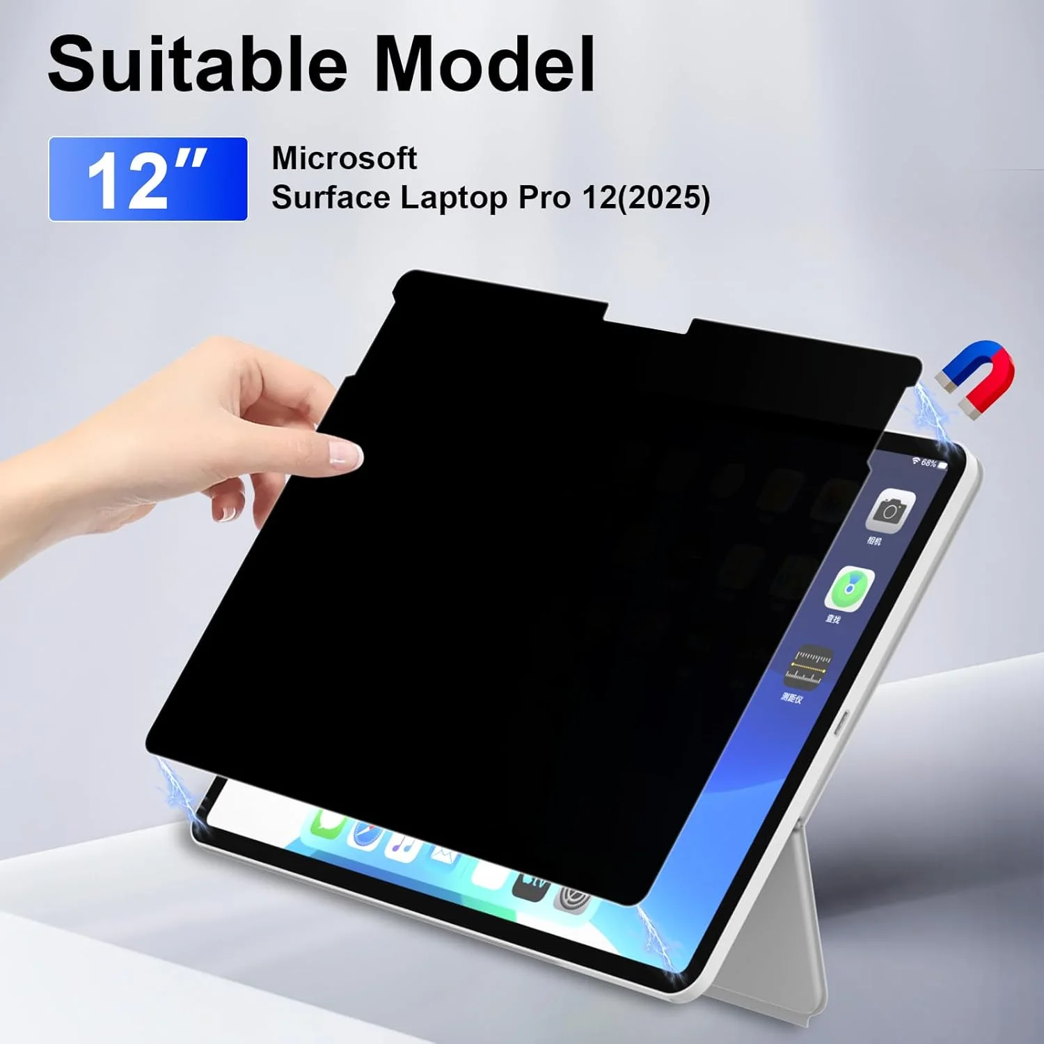 محافظ صفحه نمایش حریم خصوصی مغناطیسی برای لپ تاپ 12 اینچی Surface Laptop Pro 12، محافظ صفحه نمایش ضد تابش نور قابل جابجایی Surface Laptop Pro 12، فیلتر نور آبی، نصب آسان ضد جاسوسی