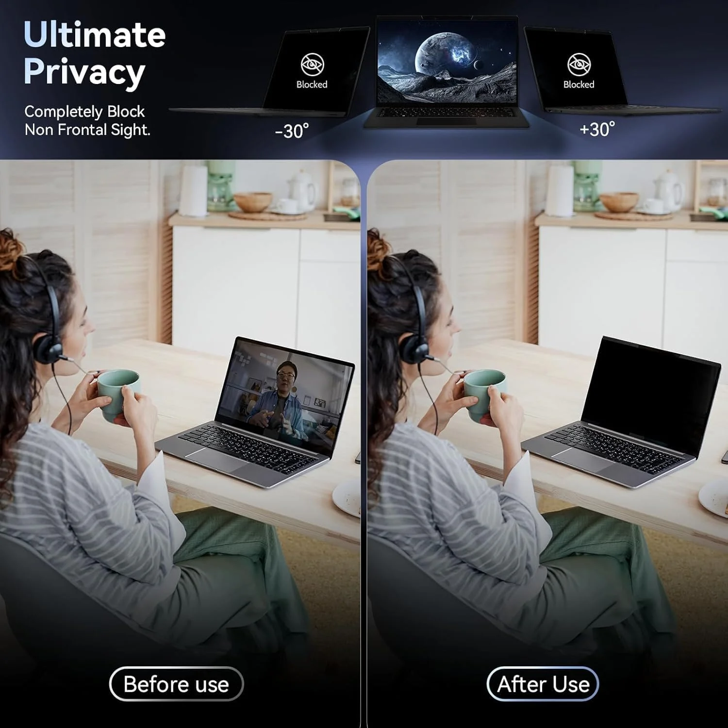 محافظ صفحه نمایش حریم خصوصی مغناطیسی 15.6 اینچی لپ تاپ، ضد تابش و فیلتر نور آبی، قابل جابجایی و استفاده مجدد، سازگار با HP Dell Acer Asus Samsung Lenovo، صفحه نمایش عریض 16:9