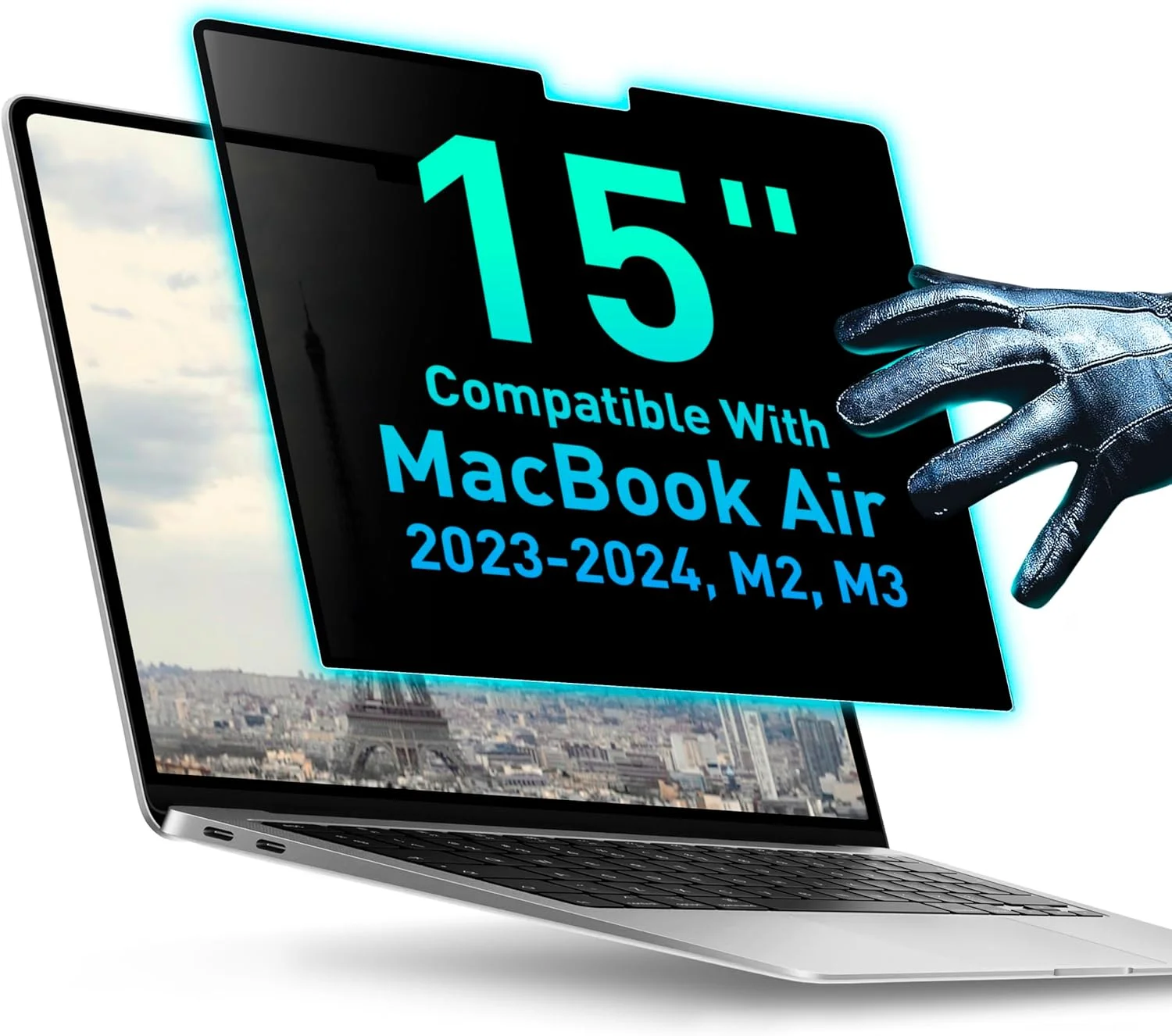 محافظ حریم خصوصی مغناطیسی سازگار با مک بوک ایر ۱۵ اینچی، M2، M3، فیلتر محافظ صفحه نمایش لپ تاپ ضد نور آبی و ضد تابش، فیلتر مسدود کننده، محافظ حریم خصوصی ضد نور آبی و ضد تابش قابل جابجایی (شفاف)