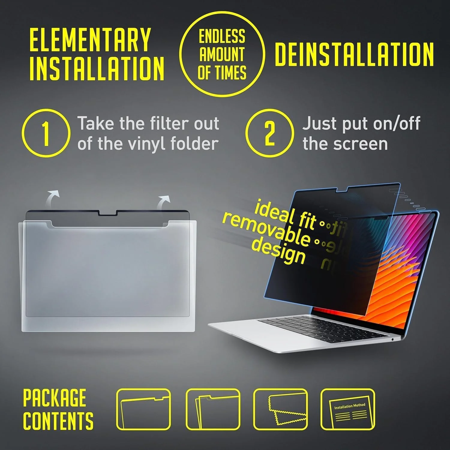 محافظ حریم خصوصی مغناطیسی سازگار با مک بوک ایر ۱۵ اینچی، M2، M3، فیلتر محافظ صفحه نمایش لپ تاپ ضد نور آبی و ضد تابش، فیلتر مسدود کننده، محافظ حریم خصوصی ضد نور آبی و ضد تابش قابل جابجایی (شفاف)