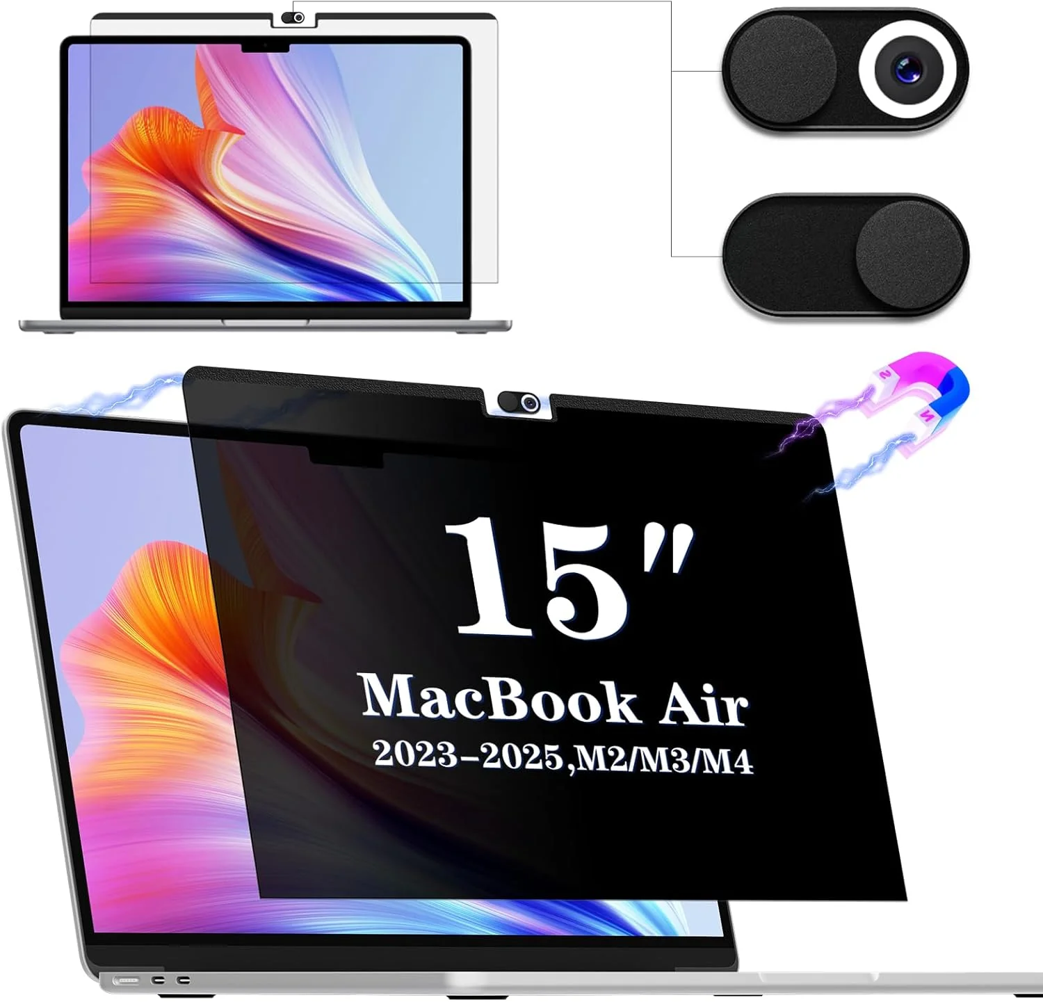 محافظ صفحه نمایش حریم خصوصی مغناطیسی ایپروکو، برای مک بوک ایر 15 اینچی (2023-2025, M2, M3,M4)- A2941 A3114,A3241 فیلتر خصوصی مشکی ضد تابش نور آبی قابل جابجایی برای لپ تاپ مک ایر 15.3 محافظ صفحه نمایش حریم خصوصی مغناطیسی ایپروکو، برای مک بوک ایر 15 اینچی (2023-2025, M2, M3,M4)- A2941 A3114,A3241 فیلتر خصوصی مشکی ضد تابش نور آبی قابل جابجایی برای لپ تاپ مک ایر 15.3