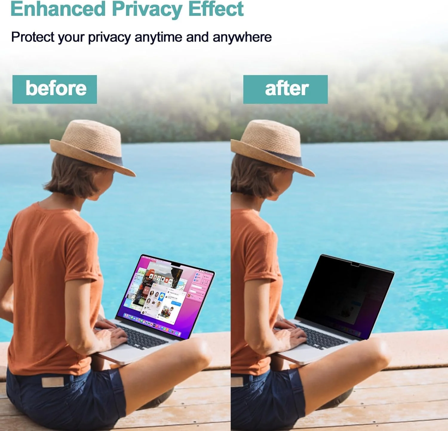 محافظ صفحه نمایش حریم خصوصی مغناطیسی ایپروکو، برای مک بوک ایر 15 اینچی (2023-2025, M2, M3,M4)- A2941 A3114,A3241 فیلتر خصوصی مشکی ضد تابش نور آبی قابل جابجایی برای لپ تاپ مک ایر 15.3