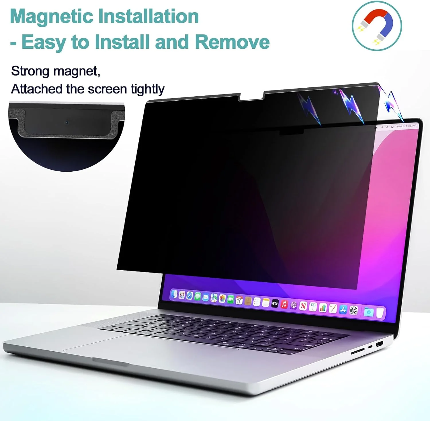 محافظ صفحه نمایش حریم خصوصی مغناطیسی ایپروکو، برای مک بوک ایر 15 اینچی (2023-2025, M2, M3,M4)- A2941 A3114,A3241 فیلتر خصوصی مشکی ضد تابش نور آبی قابل جابجایی برای لپ تاپ مک ایر 15.3