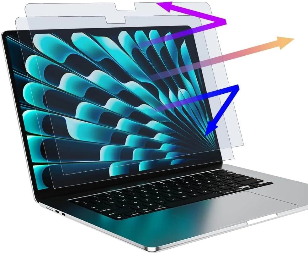 محافظ صفحه نمایش نور آبی آزونی، بسته 2 عددی، برای مک بوک ایر 15 اینچ 2023، محافظت از چشم و فیلتر ضد انعکاس نور برای تراشه M2 مدل A2941
