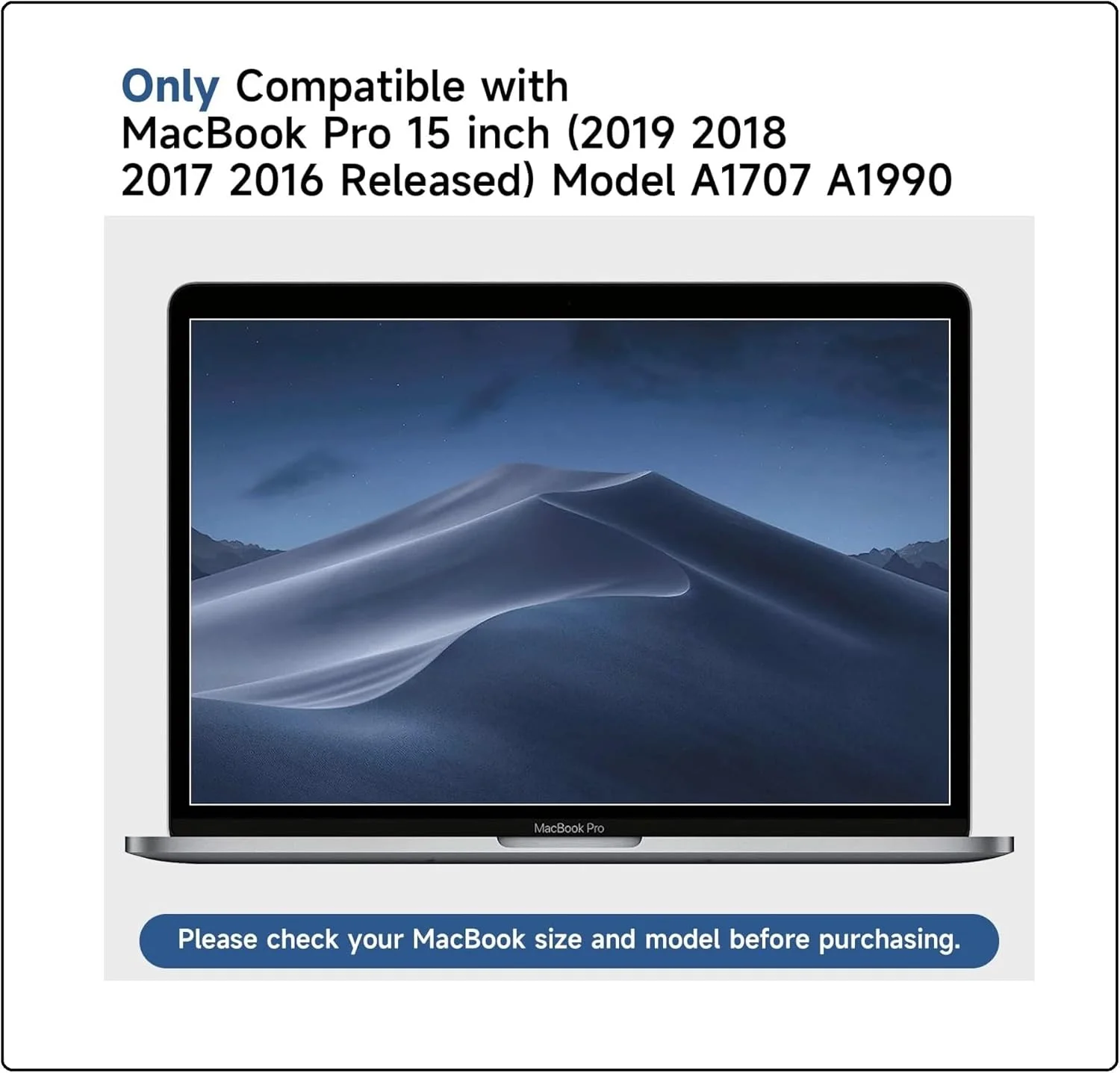 محافظ صفحه نمایش 15 اینچی مک بوک پرو، محافظت از چشم، ضد تابش نور، ضد خش، مناسب برای مک بوک پرو 15 اینچ (2016-2019) (A1707/A1990) - شفاف