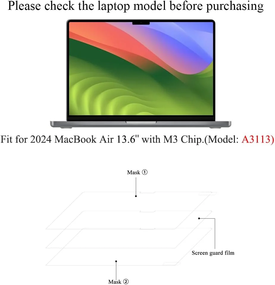 محافظ صفحه نمایش مات ضد انعکاس نور برای مک بوک ایر ۱۳.۶ اینچی با تراشه M4/M3 (مدل های A3240, A3113)، لوازم جانبی مقاوم در برابر خراش با سختی 5H برای مک بوک ایر ۱۳.۶