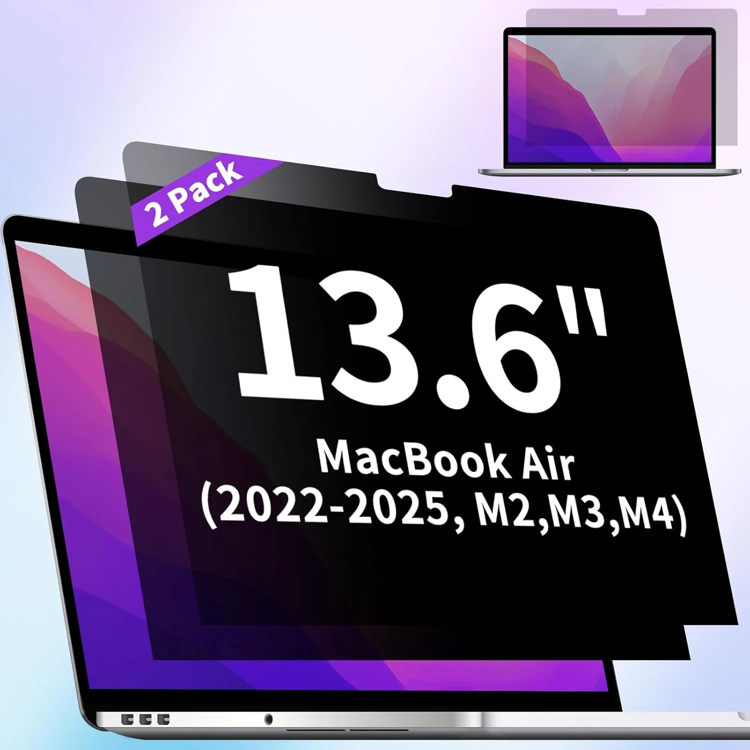 محافظ صفحه نمایش حریم خصوصی 2 عددی برای مک بوک ایر 13.6 اینچی (2022-2025، M2، M3، M4) - محافظ صفحه نمایش مات لپ تاپ، فیلتر ضد نور آبی و ضد تابش نور برای مدل های A2681 A3113 A3240