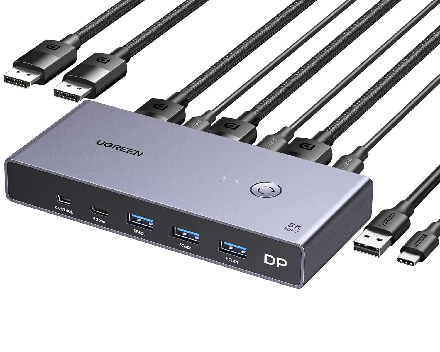 سوئیچ KVM دیسپلی پورت 8K یوگرین DP 1.4 با 4 پورت USB 3.0 (3 USB-A + 1 USB-C) همراه با کابل USB C به دیسپلی پورت 1.4 یوگرین 8K@60Hz 4K@240Hz تاندربولت 4/3 به کابل دیسپلی پورت سوئیچ KVM دیسپلی پورت 8K یوگرین DP 1.4 با 4 پورت USB 3.0 (3 USB-A + 1 USB-C) همراه با کابل USB C به دیسپلی پورت 1.4 یوگرین 8K@60Hz 4K@240Hz تاندربولت 4/3 به کابل دیسپلی پورت