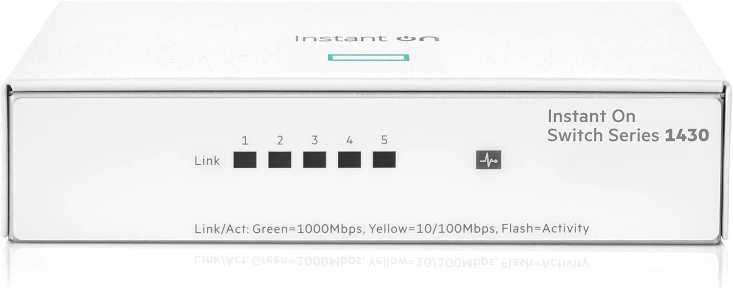 سوئیچ اترنت غیر مدیریتی لایه 2 گیگابیتی 5 پورت HPE Networking Instant On سری 1430 | 5X 1G | بدون فن | سیم برق ایالات متحده (R8R44A#ABA)