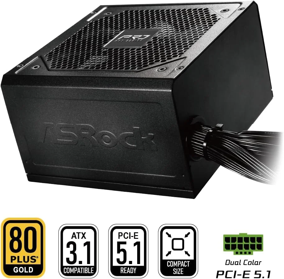 منبع تغذیه ASRock PRO 850G - توان 850 وات، گواهینامه 80 پلاس گلد، سازگار با ATX 3.1 و PCIe 5.1، کانکتور 12V-2x6، فن 120 میلیمتری کم صدا منبع تغذیه ASRock PRO 850G - توان 850 وات، گواهینامه 80 پلاس گلد، سازگار با ATX 3.1 و PCIe 5.1، کانکتور 12V-2x6، فن 120 میلیمتری کم صدا