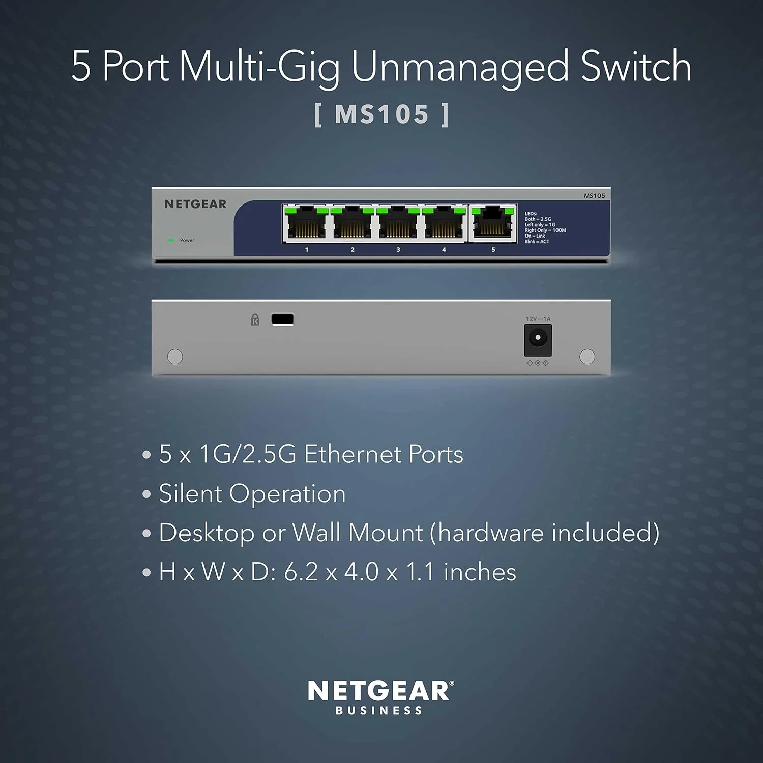 سوئیچ شبکه غیر مدیریتی نت گیر 5 پورت Multi-Gigabit Ethernet (MS105) - با 5 پورت 1G/2.5G، قابل استفاده رومیزی یا دیواری، و محافظت مادام العمر محدود