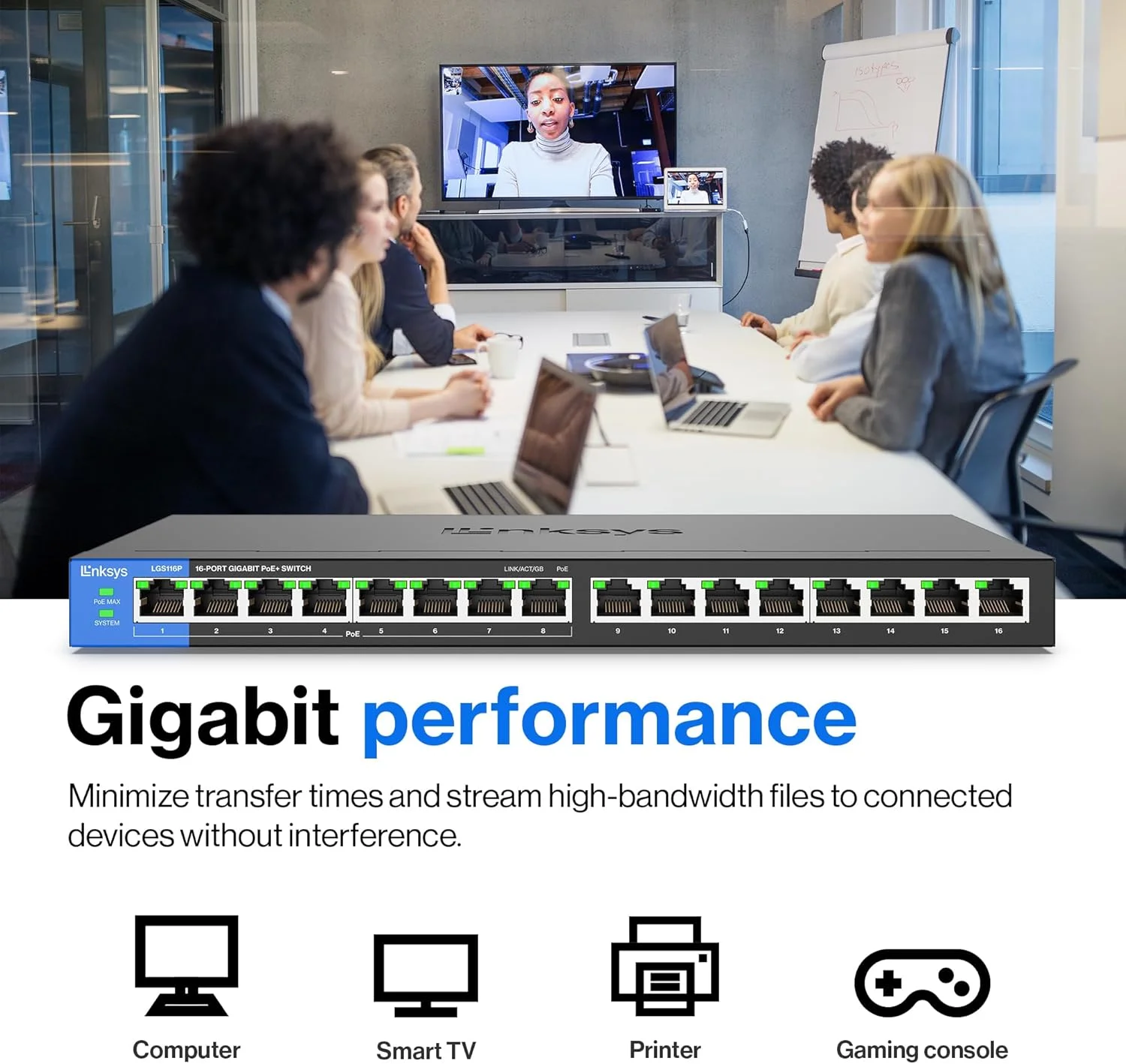 سوئیچ شبکه 16 پورت گیگابیتی غیر مدیریتی PoE لینکسیس مدل LGS116P با 8 پورت PoE+ با توان 80 وات - ایده آل برای کسب و کار، خانه، دفتر، نظارت تصویری IP - هاب سوئیچ اترنت با بدنه فلزی، قابل نصب روی میز/دیوار سوئیچ شبکه 16 پورت گیگابیتی غیر مدیریتی PoE لینکسیس مدل LGS116P با 8 پورت PoE+ با توان 80 وات - ایده آل برای کسب و کار، خانه، دفتر، نظارت تصویری IP - هاب سوئیچ اترنت با بدنه فلزی، قابل نصب روی میز/دیوار
