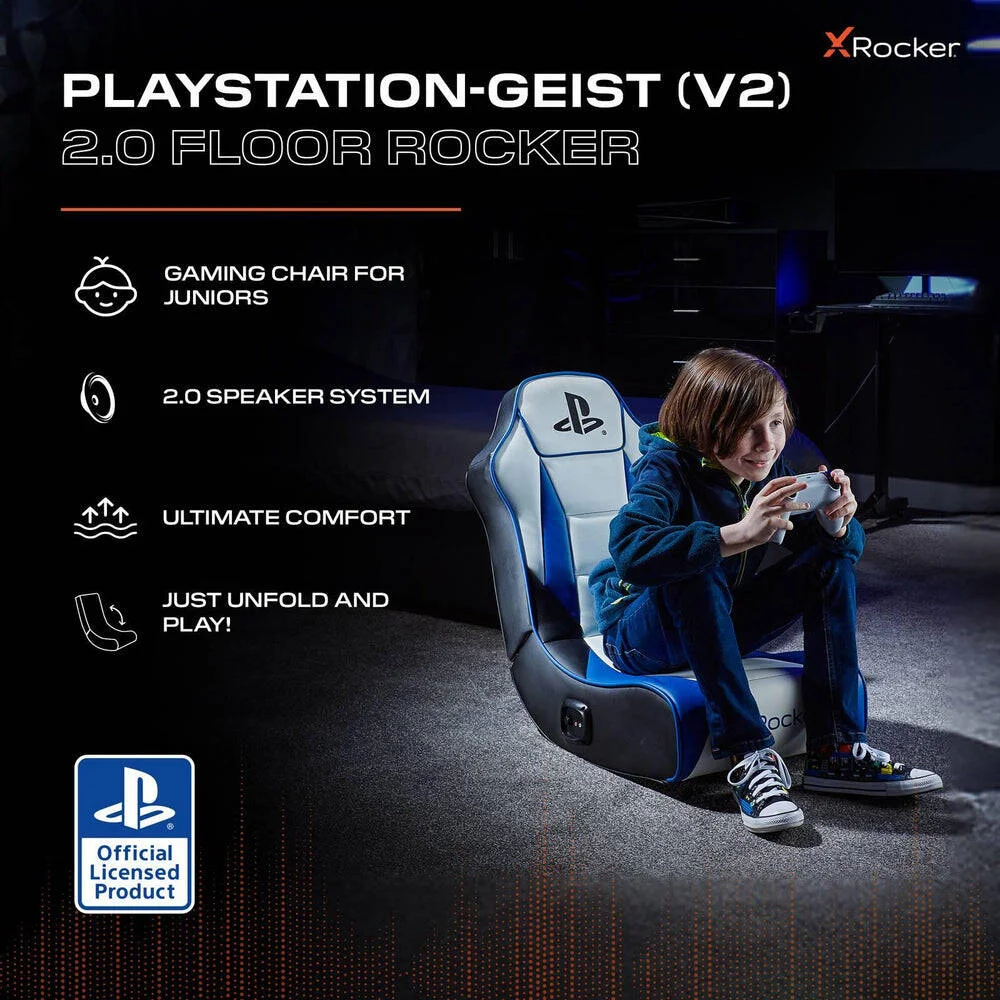 صندلی گیمینگ X Rocker Playstation Geist V2، مدل 2.0، صندلی گیمینگ مشکی، محصول رسمی پلی استیشن، سیستم بلندگوی 2.0، راحتی نهایی، طراحی جمع و جور | 71341