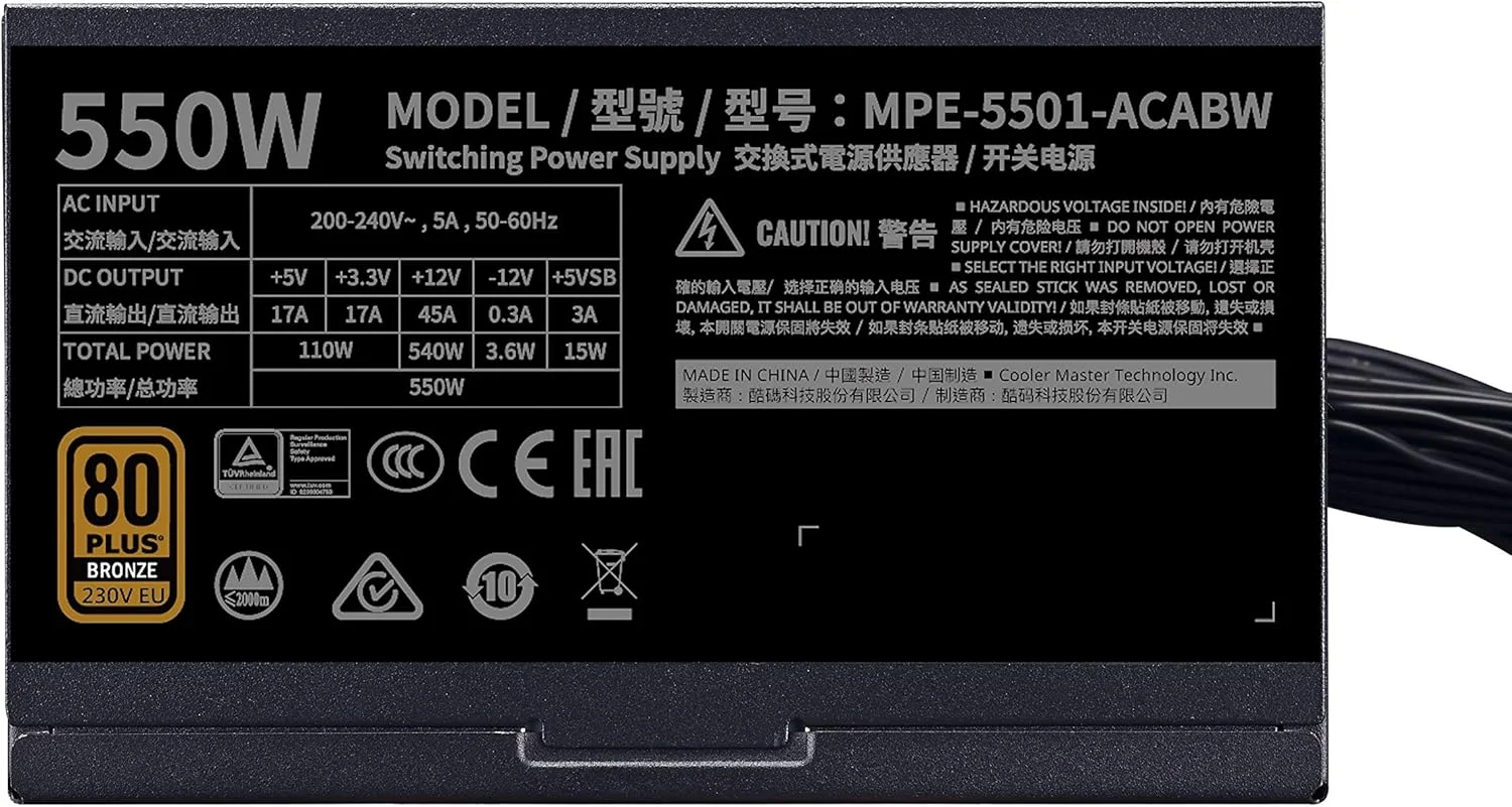 منبع تغذیه کولر مستر MWE 550 Bronze 230V V2 - واحد منبع تغذیه UK، 80 PLUS Bronze، فن HDB حساس به دما، مدار DC-to-DC + LLC با ریل تک +12V - 5 سال منبع تغذیه کولر مستر MWE 550 Bronze 230V V2 - واحد منبع تغذیه UK، 80 PLUS Bronze، فن HDB حساس به دما، مدار DC-to-DC + LLC با ریل تک +12V - 5 سال