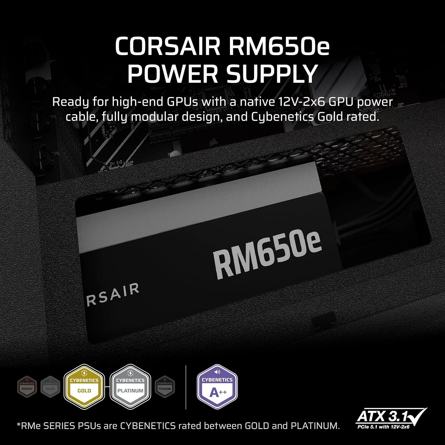 منبع تغذیه 650 واتی کرسیر RM650e (2025) کاملاً ماژولار، کم صدا، ATX با کابل 12V-2x6 – سازگار با ATX 3.1 و PCIe 5.1، دارای گواهینامه راندمان طلایی Cybenetics، خازن های دارای رتبه 105 درجه سانتیگراد، حالت آماده به کار مدرن – مشکی منبع تغذیه 650 واتی کرسیر RM650e (2025) کاملاً ماژولار، کم صدا، ATX با کابل 12V-2x6 – سازگار با ATX 3.1 و PCIe 5.1، دارای گواهینامه راندمان طلایی Cybenetics، خازن های دارای رتبه 105 درجه سانتیگراد، حالت آماده به کار مدرن – مشکی