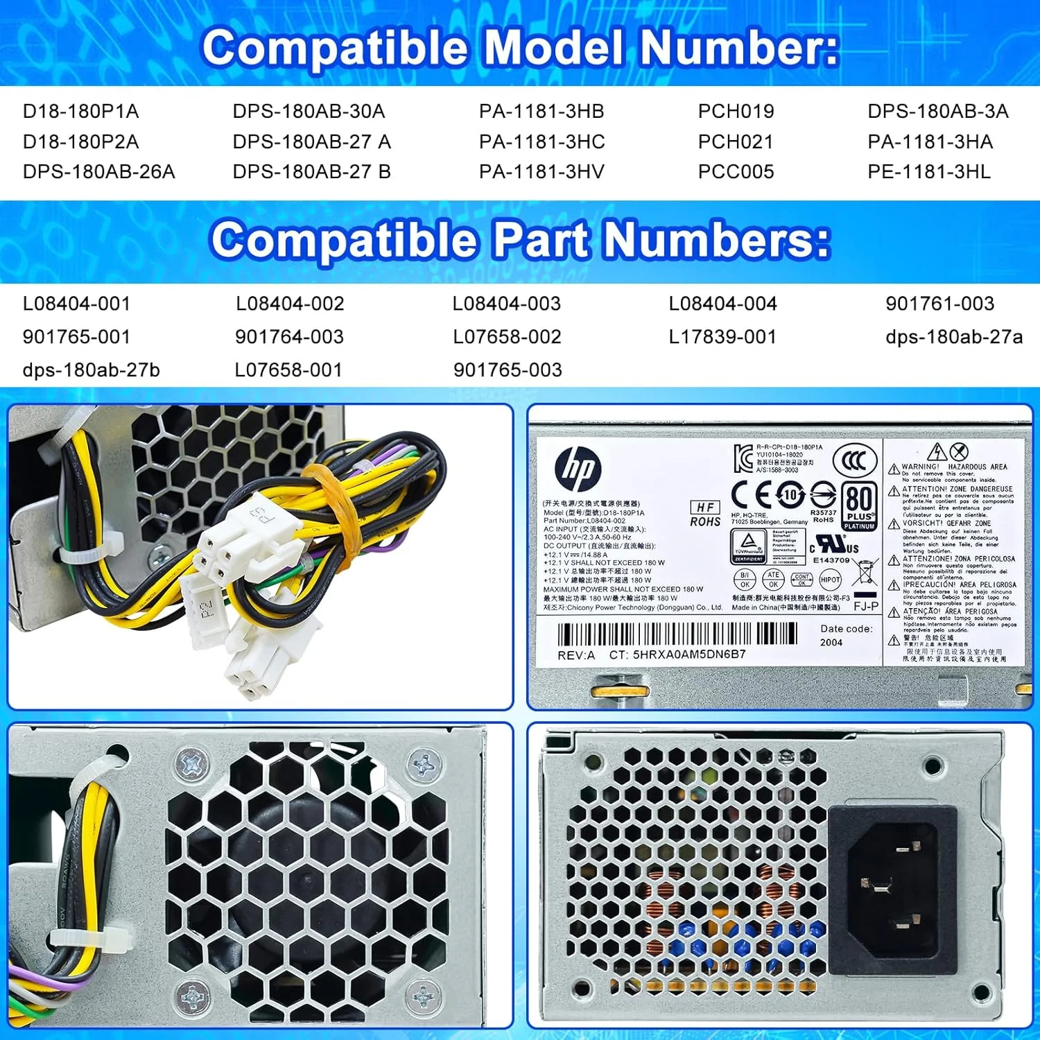 منبع تغذیه 180 واتی مدل D18-180P1A L08404-002 L07658-003 سازگار با HP ProDesk 400 G5 SFF 600 G3 SFF، 901764-003 L07658-001 PA-1181-3HB DPS-180AB-30A 901765-003 D18-180P1A منبع تغذیه 180 واتی مدل D18-180P1A L08404-002 L07658-003 سازگار با HP ProDesk 400 G5 SFF 600 G3 SFF، 901764-003 L07658-001 PA-1181-3HB DPS-180AB-30A 901765-003 D18-180P1A
