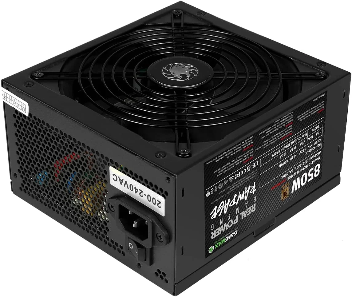 منبع تغذیه 850 واتی GameMax Rampage (بدون کابل برق)، فول ماژولار، APFC، خازن اصلی Tk ژاپنی، 80 Plus Bronze، بازدهی 88٪، فن خنک کننده 14 سانتی متری، توان واقعی گیمینگ | مشکی منبع تغذیه 850 واتی GameMax Rampage (بدون کابل برق)، فول ماژولار، APFC، خازن اصلی Tk ژاپنی، 80 Plus Bronze، بازدهی 88٪، فن خنک کننده 14 سانتی متری، توان واقعی گیمینگ | مشکی