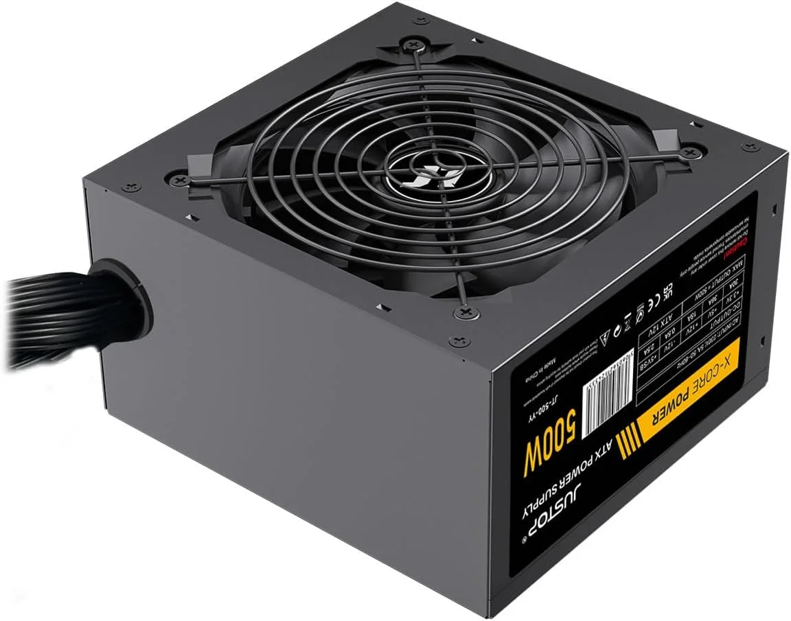 منبع تغذیه 500 واتی ATX مشکی JUSTOP، منبع تغذیه سوئیچینگ، کامپیوتر رومیزی، فن 120 میلی متری، 4+4 پین 12 ولت، 6x SATA