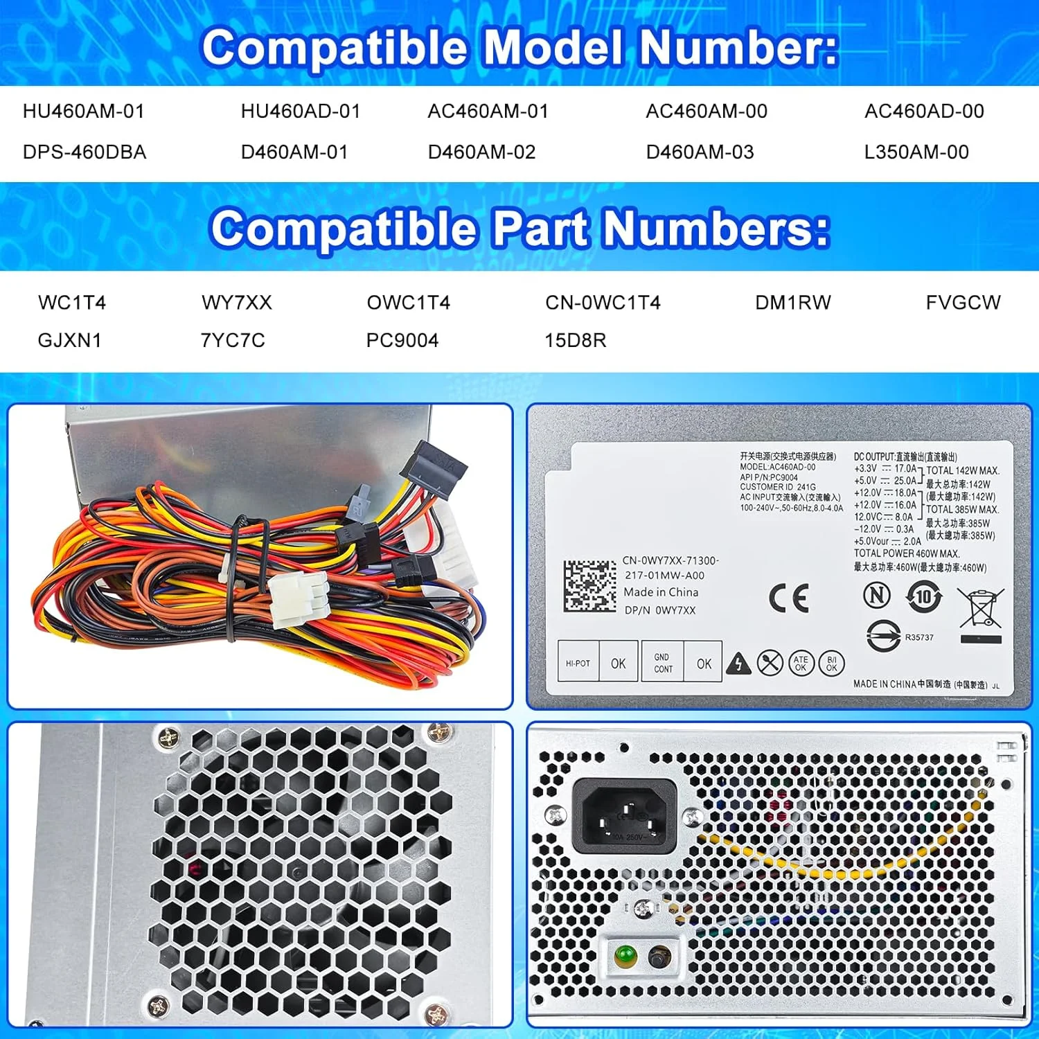 منبع تغذیه 460 واتی HU460AM-01 WC1T4 D460AM-03 سازگار با Dell XPS 8930 8920 8910 8900 8700 8300 Alien-Ware Aurora R5 DPS-460DB-15 AC460AD-00 AC460AM-01 منبع تغذیه 460 واتی HU460AM-01 WC1T4 D460AM-03 سازگار با Dell XPS 8930 8920 8910 8900 8700 8300 Alien-Ware Aurora R5 DPS-460DB-15 AC460AD-00 AC460AM-01
