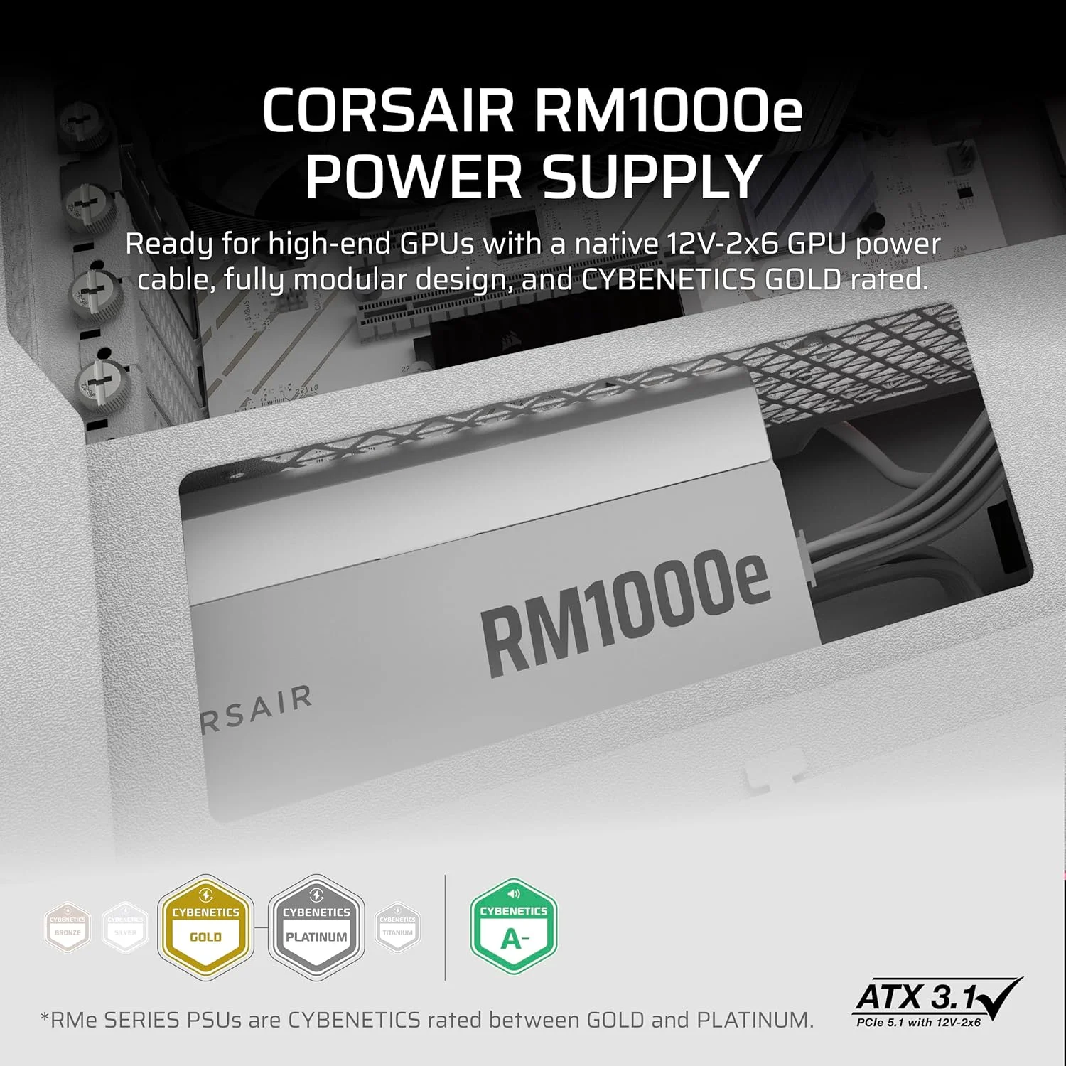 منبع تغذیه کامپیوتر کرسیر RM1000e (2025) کاملاً ماژولار، کم صدا، ATX با کابل 12V-2x6 – سازگار با ATX 3.1 و PCIe 5.1، دارای گواهینامه راندمان طلایی Cybenetics، خازن های دارای رتبه 105 درجه سانتیگراد، حالت آماده به کار مدرن – سفید منبع تغذیه کامپیوتر کرسیر RM1000e (2025) کاملاً ماژولار، کم صدا، ATX با کابل 12V-2x6 – سازگار با ATX 3.1 و PCIe 5.1، دارای گواهینامه راندمان طلایی Cybenetics، خازن های دارای رتبه 105 درجه سانتیگراد، حالت آماده به کار مدرن – سفید