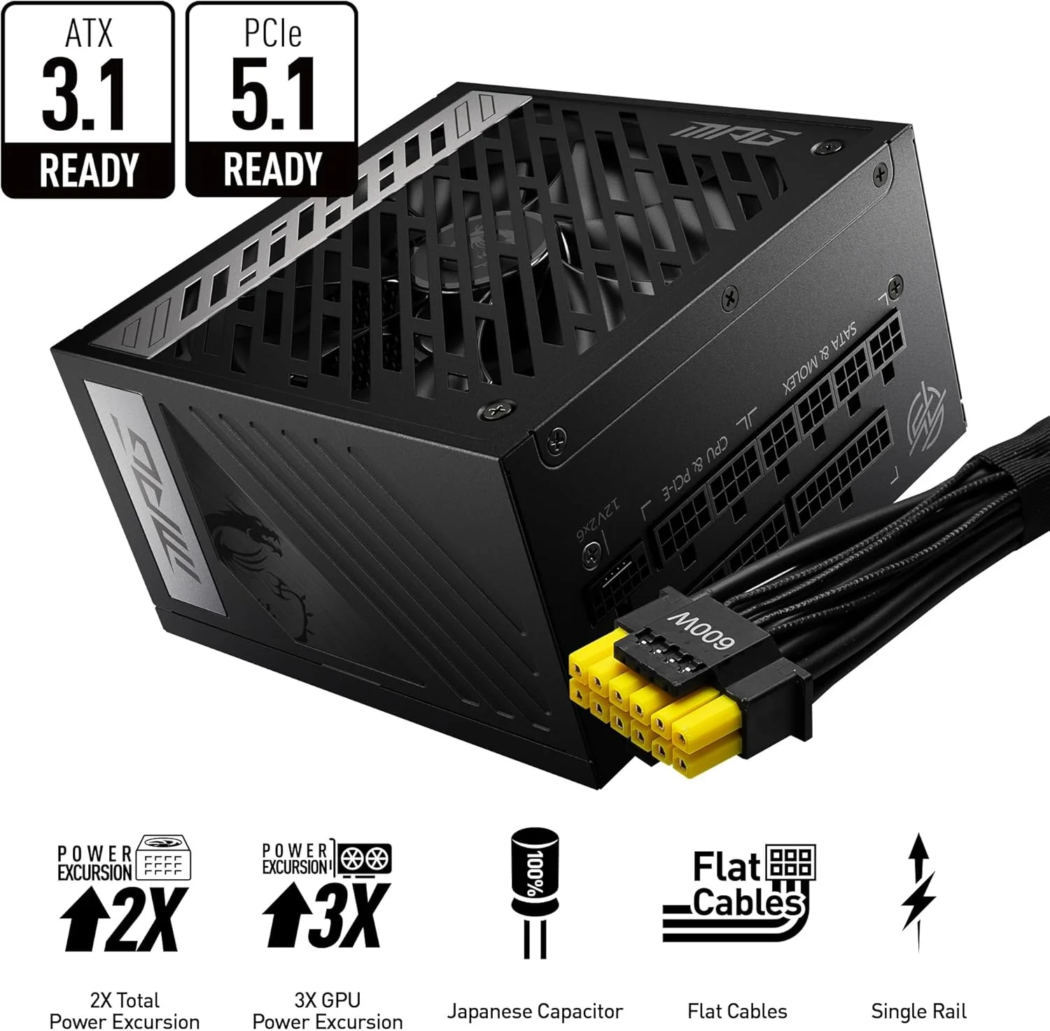 منبع تغذیه ام اس آی MPG A1000G PCIE5، دوشاخه UK - توان 1000 وات، گواهینامه 80 پلاس گلد، کاملاً ماژولار ATX 3.0، پشتیبانی از کارت گرافیک PCIe 5.0، خازن های ژاپنی 105 درجه سانتیگراد، حالت 0% RPM، کابل های تخت - 10 سال منبع تغذیه ام اس آی MPG A1000G PCIE5، دوشاخه UK - توان 1000 وات، گواهینامه 80 پلاس گلد، کاملاً ماژولار ATX 3.0، پشتیبانی از کارت گرافیک PCIe 5.0، خازن های ژاپنی 105 درجه سانتیگراد، حالت 0% RPM، کابل های تخت - 10 سال