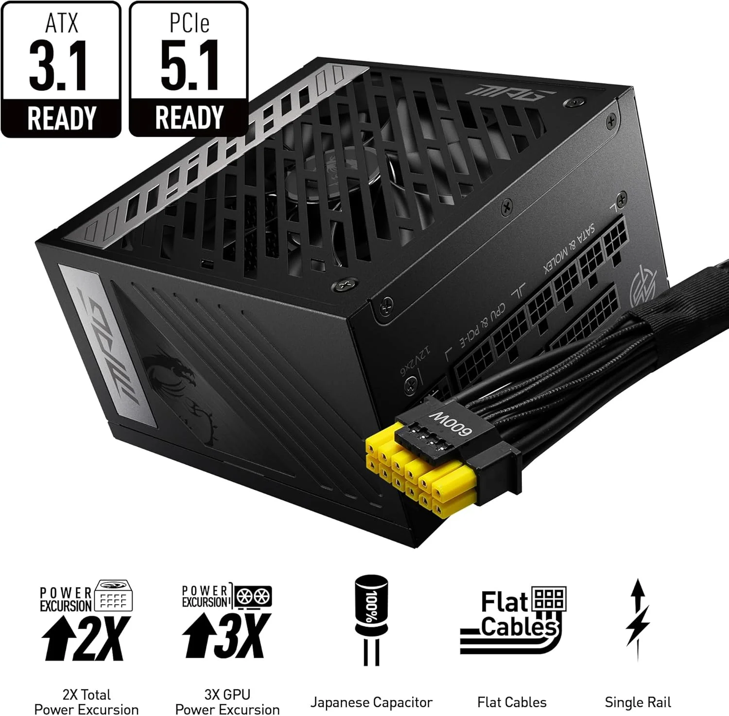 منبع تغذیه MSI MPG A850G PCIE5، دوشاخه UK - توان 850 وات، گواهینامه 80 پلاس گلد، کاملاً ماژولار ATX 3.0، پشتیبانی از کارت گرافیک PCIe 5.0، خازن های ژاپنی 105 درجه سانتیگراد، حالت 0% RPM، کابل های تخت - 10 سال منبع تغذیه MSI MPG A850G PCIE5، دوشاخه UK - توان 850 وات، گواهینامه 80 پلاس گلد، کاملاً ماژولار ATX 3.0، پشتیبانی از کارت گرافیک PCIe 5.0، خازن های ژاپنی 105 درجه سانتیگراد، حالت 0% RPM، کابل های تخت - 10 سال