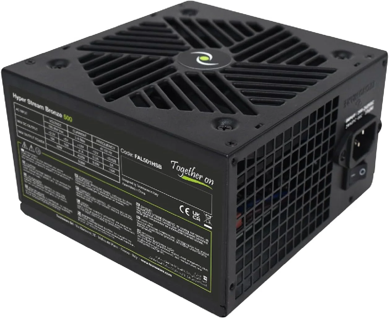 منبع تغذیه 500 واتی Tecnoware Power Systems - ATX Hyper Stream Bronze برای کامپیوتر | فن بی صدا 4.7 اینچی | سیم کشی بهینه | اتصالات متعدد: 20+4، 12V 4+4، 6+2 PCI-E، Molex، Sata | 500W NVIDIA