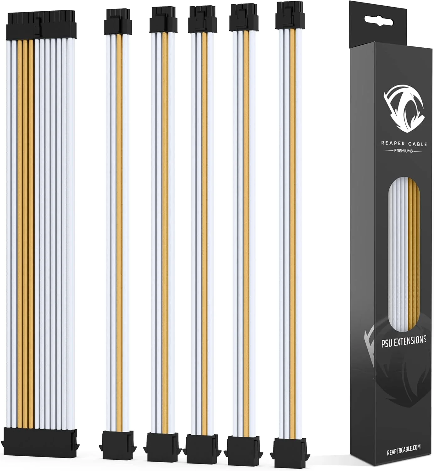 کابل های توسعه دهنده PSU روکش دار - به همراه شانه کابل آلومینیومی - توسعه دهنده منبع تغذیه - 1 عدد 24 پین / 2 عدد 4+4 پین / 3 عدد 6+2 پین - 30 سانتی متر (سفید و طلایی)