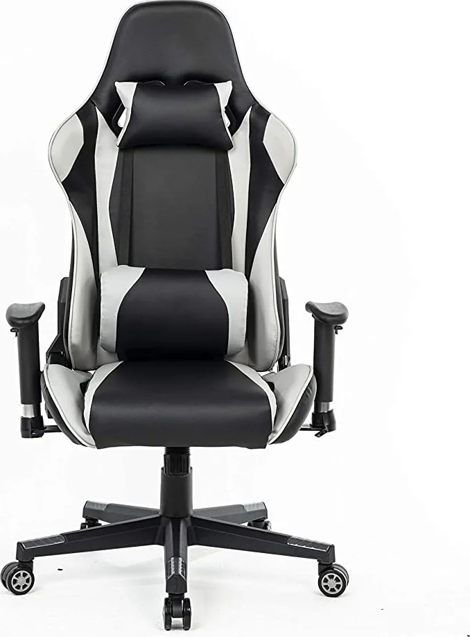 صندلی گیمینگ پشتی بلند Urban Wave مدل مسابقه ای با نشیمنگاه ضخیم، بالشتک سر و پشتیبانی کمر (مدل Faro) - خاکستری