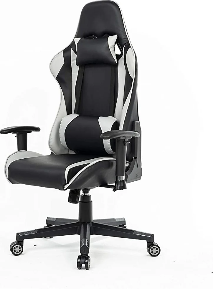 صندلی گیمینگ پشتی بلند Urban Wave مدل مسابقه ای با نشیمنگاه ضخیم، بالشتک سر و پشتیبانی کمر (مدل Faro) - خاکستری