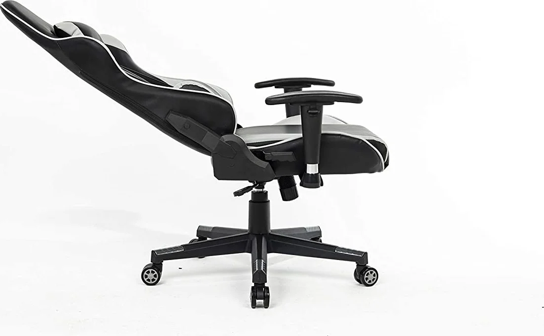 صندلی گیمینگ پشتی بلند Urban Wave مدل مسابقه ای با نشیمنگاه ضخیم، بالشتک سر و پشتیبانی کمر (مدل Faro) - خاکستری