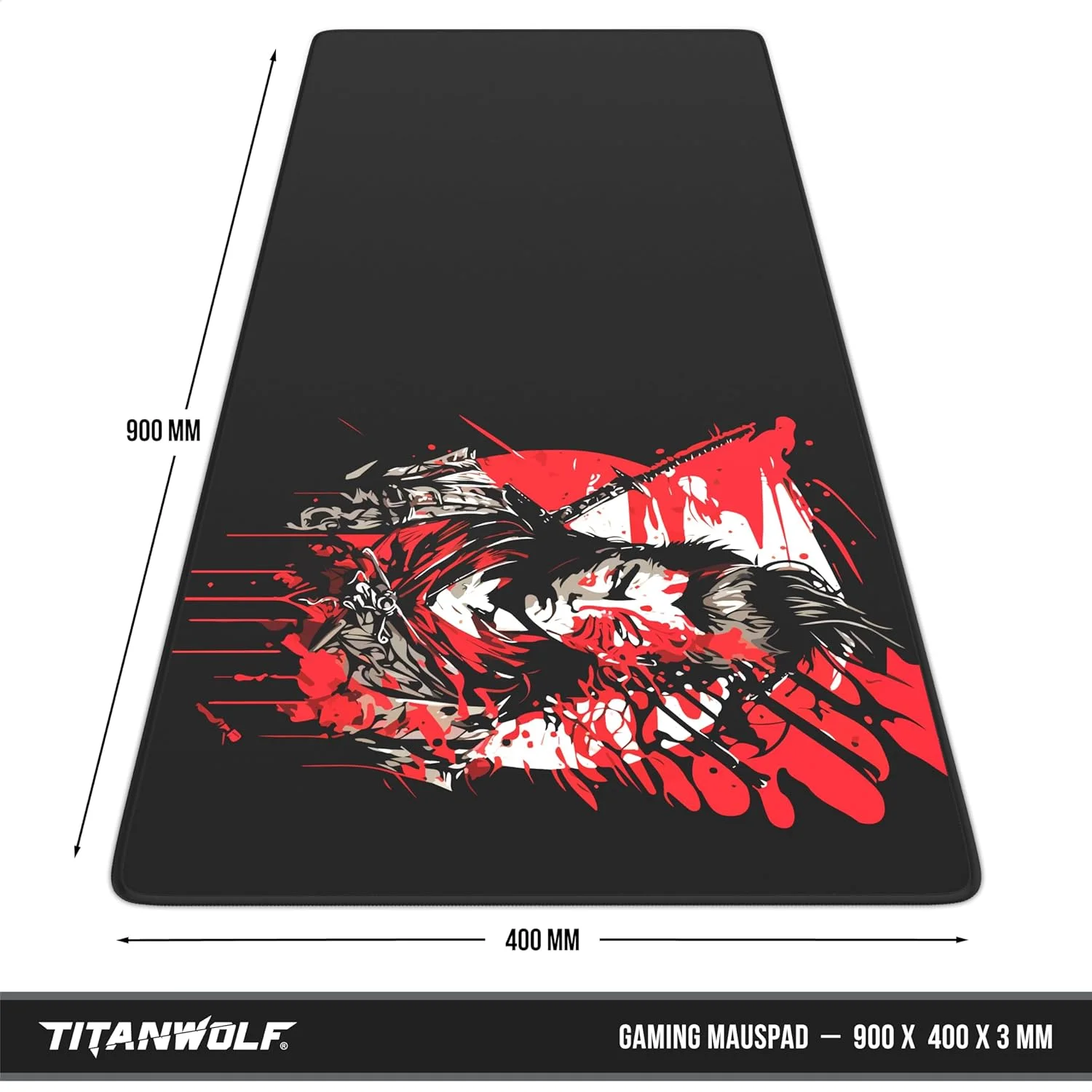 TITANWOLF - پد ماوس گیمینگ XXL با سرعت بالا 900 x 400mm - پد ماوس XXL - زیرانداز رومیزی سایز بزرگ - بهبود دقت و سرعت - سامورایی
